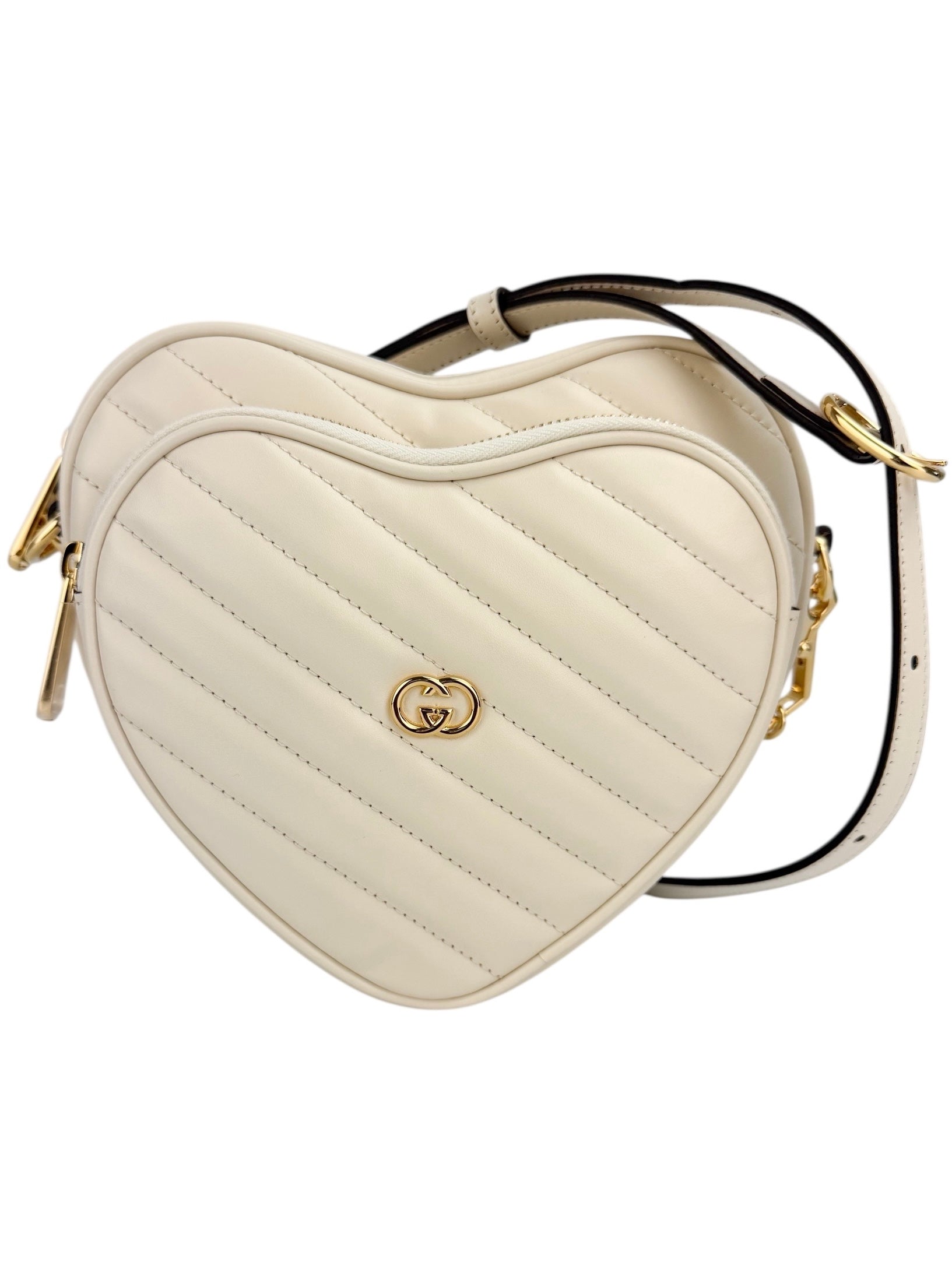Gucci Cloud White Leather Heart Crossbody