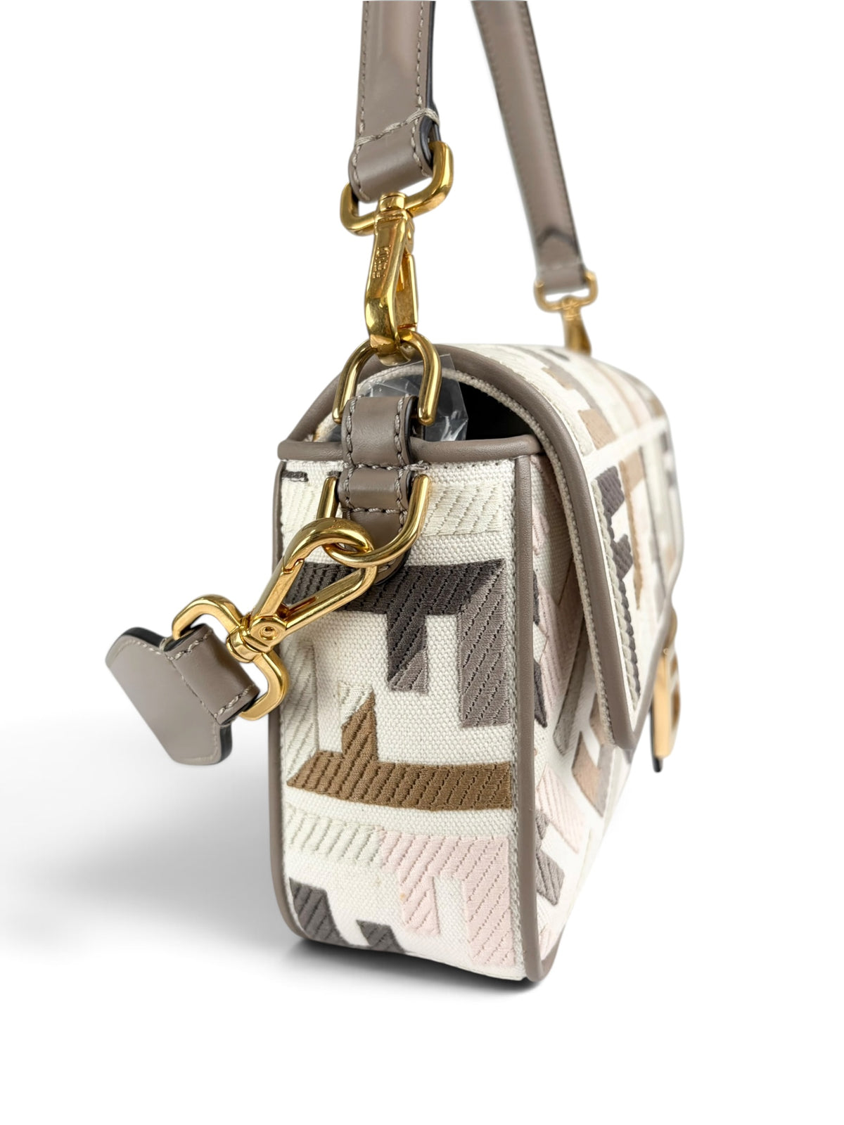Fendi Tortora Multicolor FF Embroidered Baguette Two Way