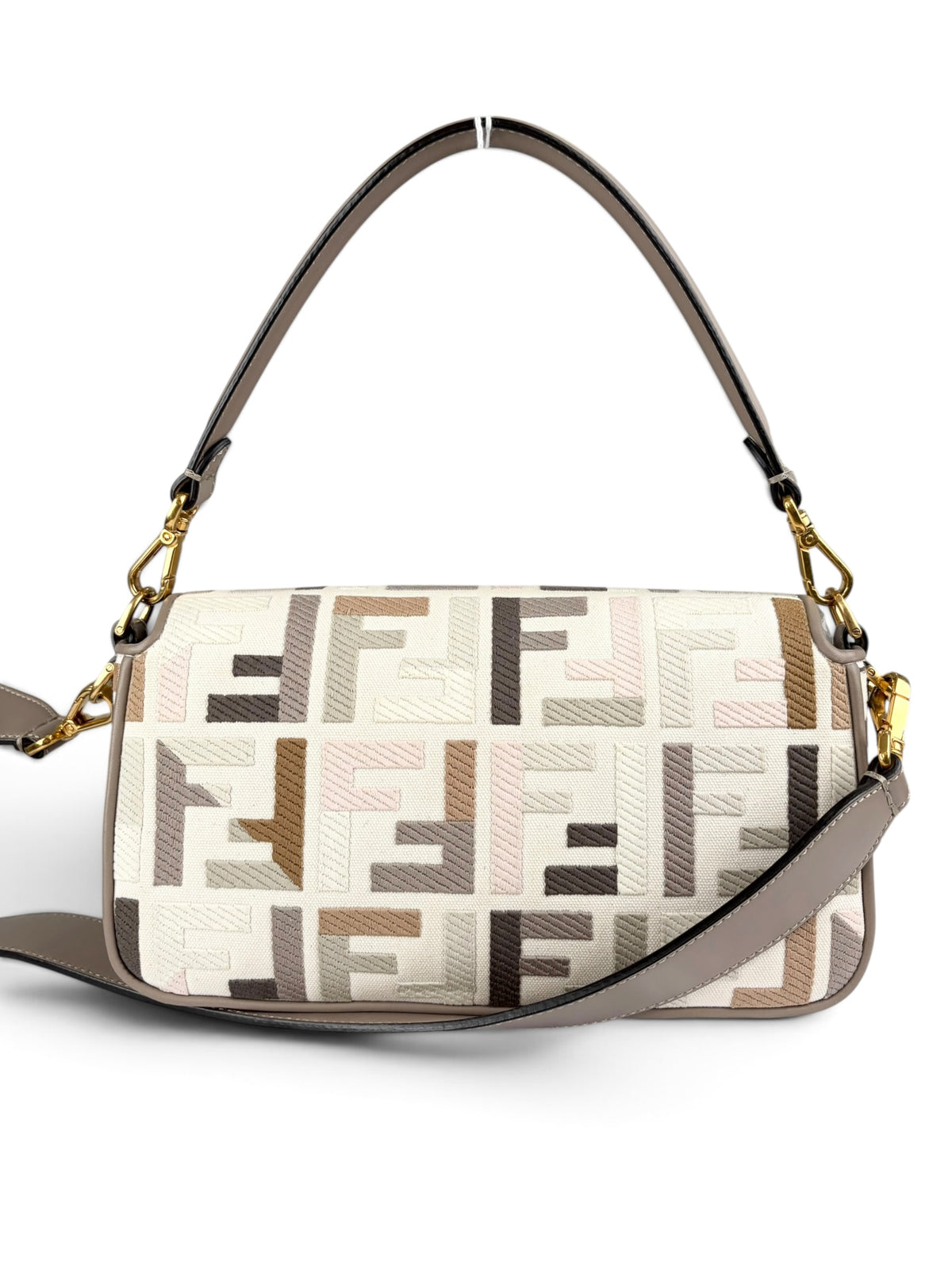 Fendi Tortora Multicolor FF Embroidered Baguette Two Way