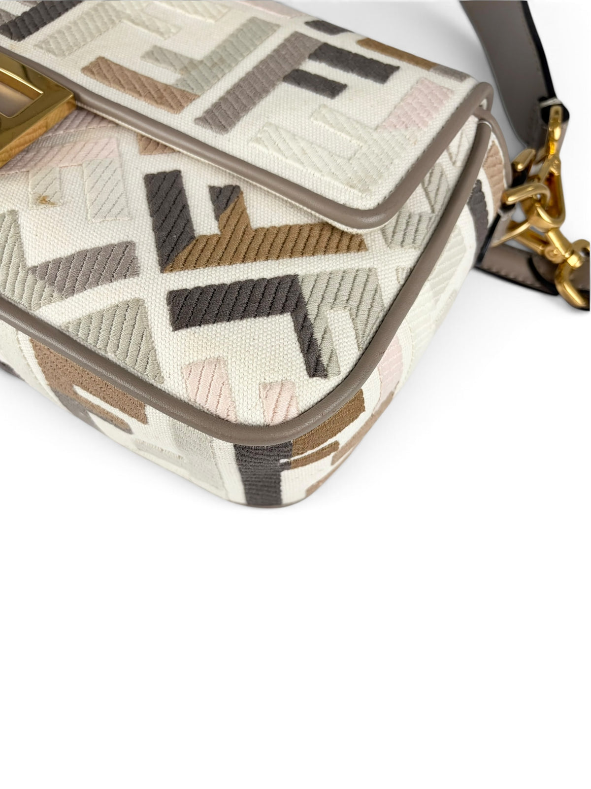 Fendi Tortora Multicolor FF Embroidered Baguette Two Way