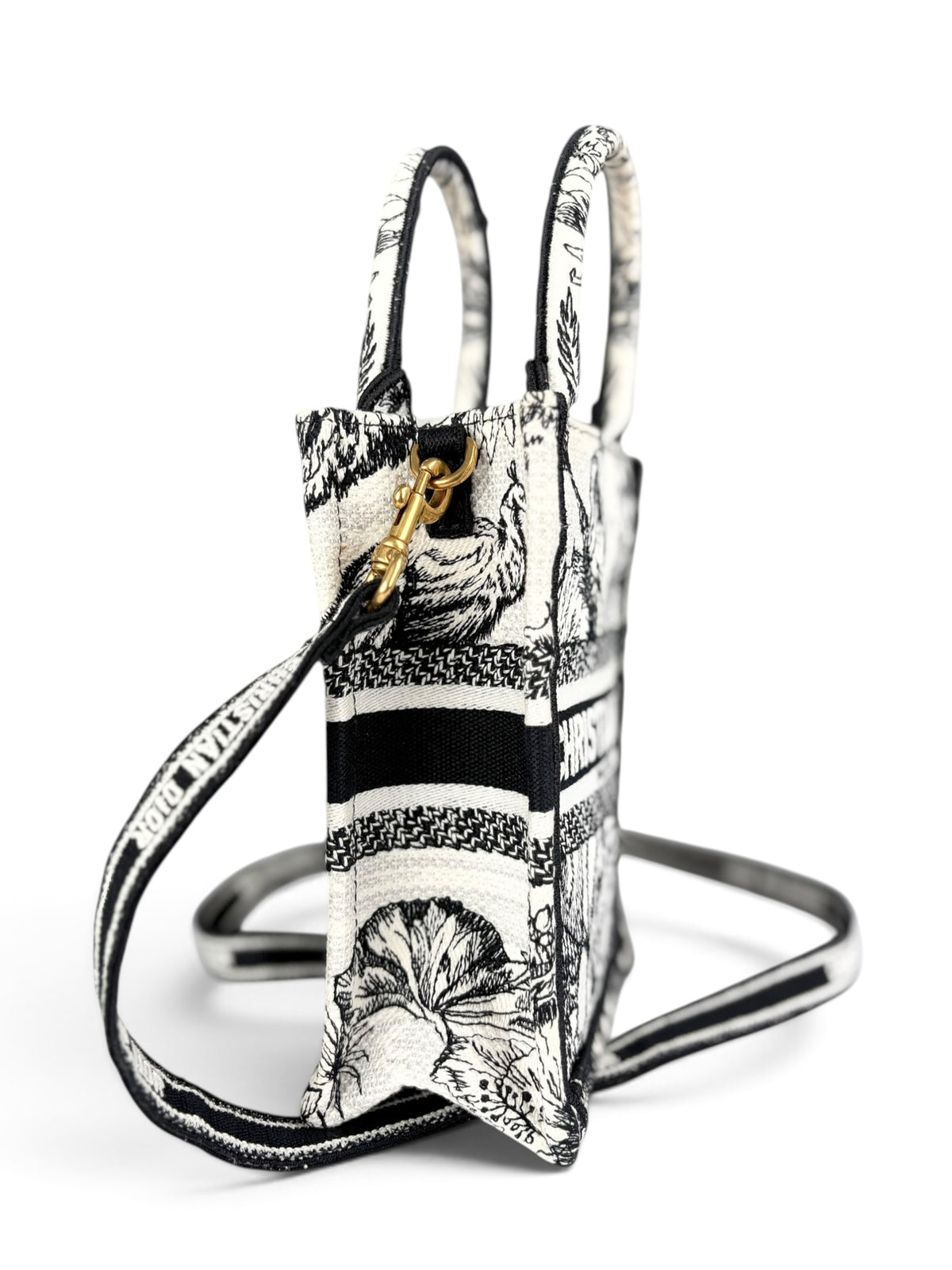 Christian Dior Black & White Embroidered Toile de Jouy Mini Book Tote