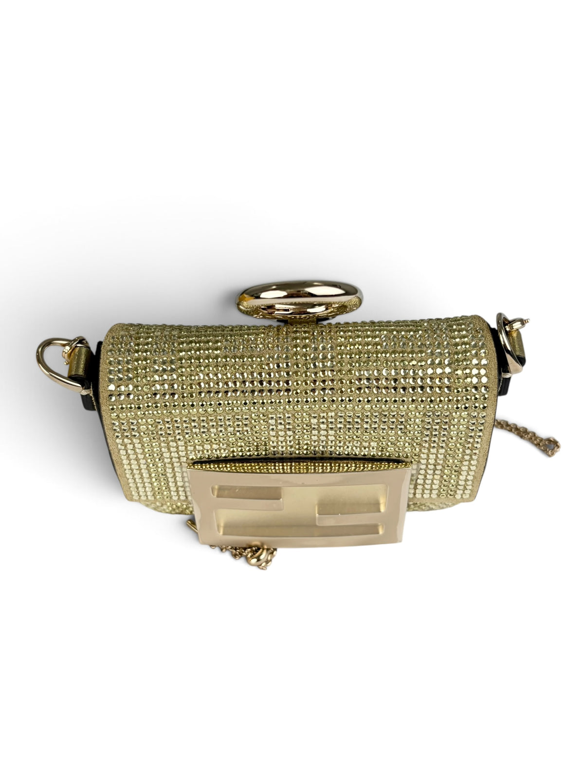 Fendi Gold Crystal FF Nano Baguette Charm Crossbody