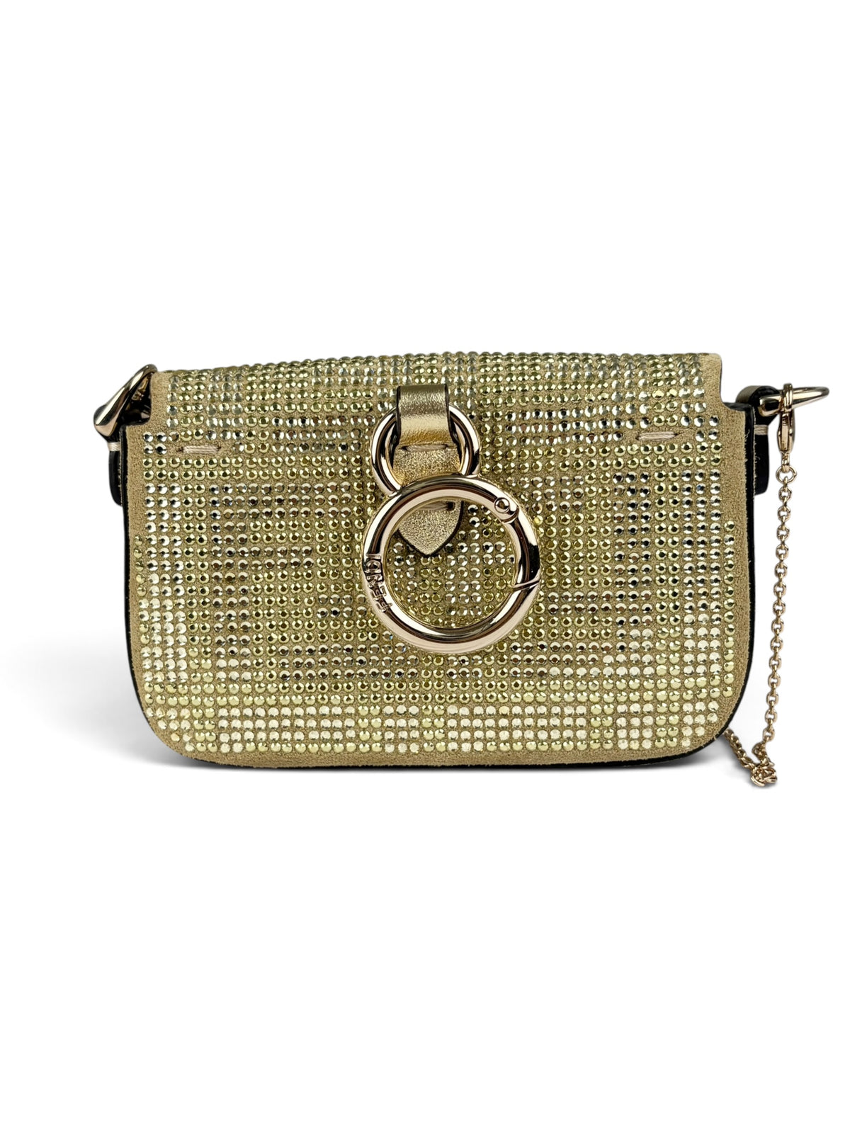 Fendi Gold Crystal FF Nano Baguette Charm Crossbody