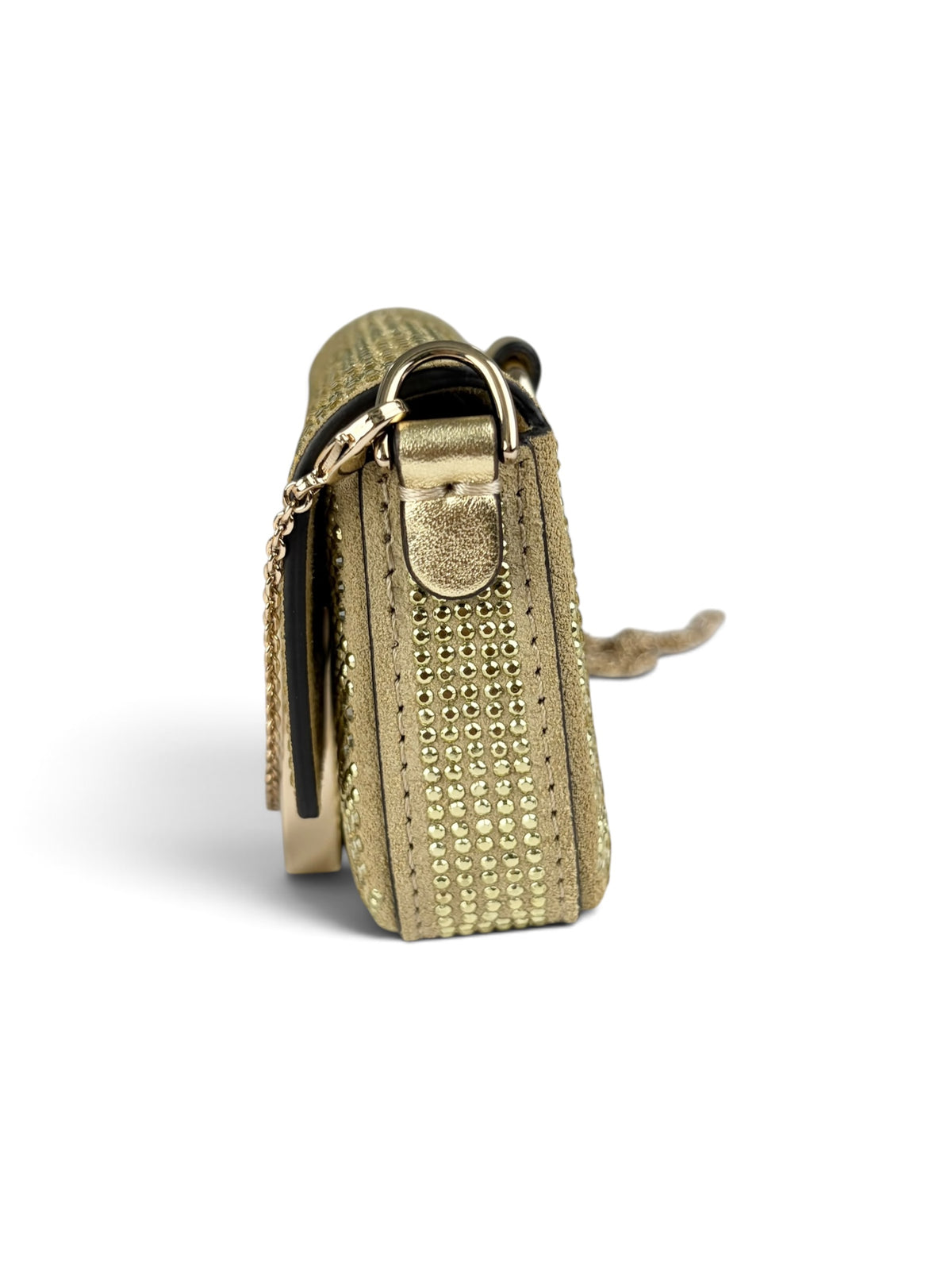 Fendi Gold Crystal FF Nano Baguette Charm Crossbody