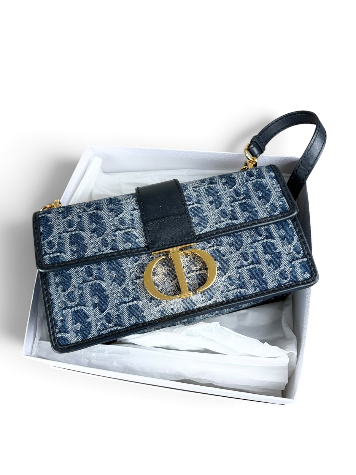 Christian Dior Denim Oblique 30 Montaigne East West Chain Bag