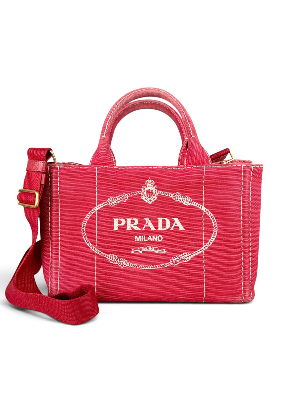 Prada Red Canvas Small Canapa Tote