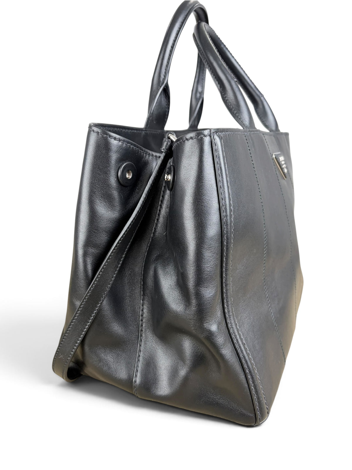 Prada Black Vertical Stitch Soft Calfskin Canapa Tote
