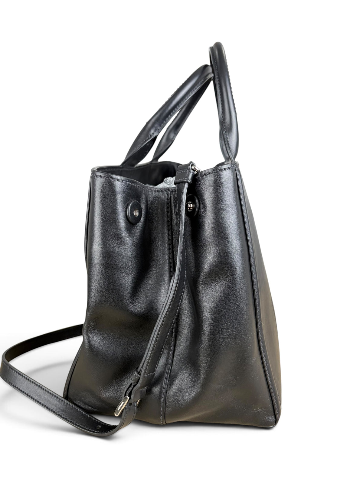 Prada Black Vertical Stitch Soft Calfskin Canapa Tote