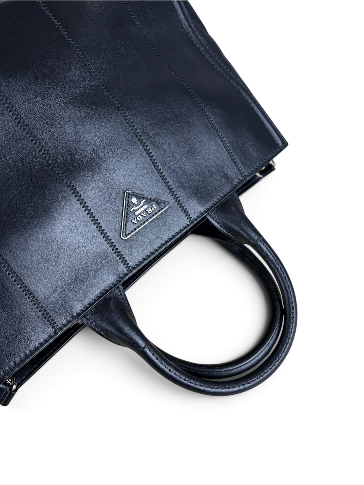 Prada Black Vertical Stitch Soft Calfskin Canapa Tote
