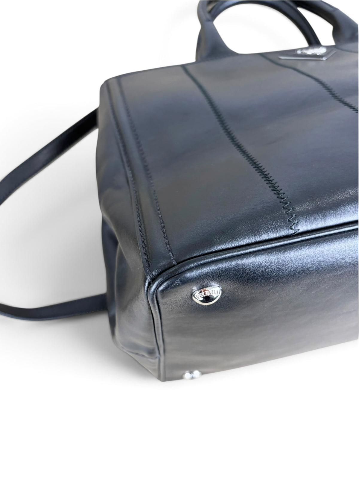 Prada Black Vertical Stitch Soft Calfskin Canapa Tote