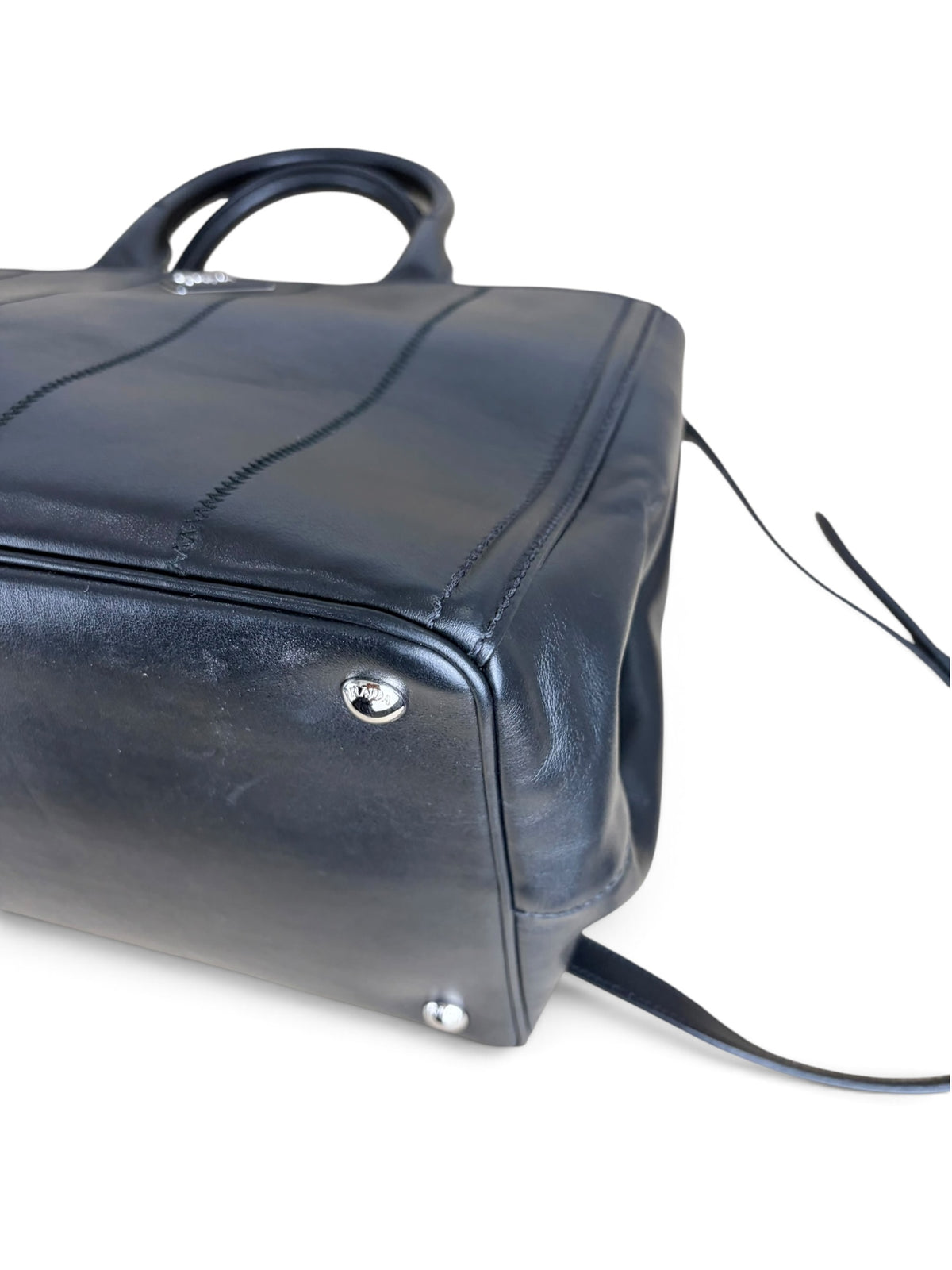 Prada Black Vertical Stitch Soft Calfskin Canapa Tote