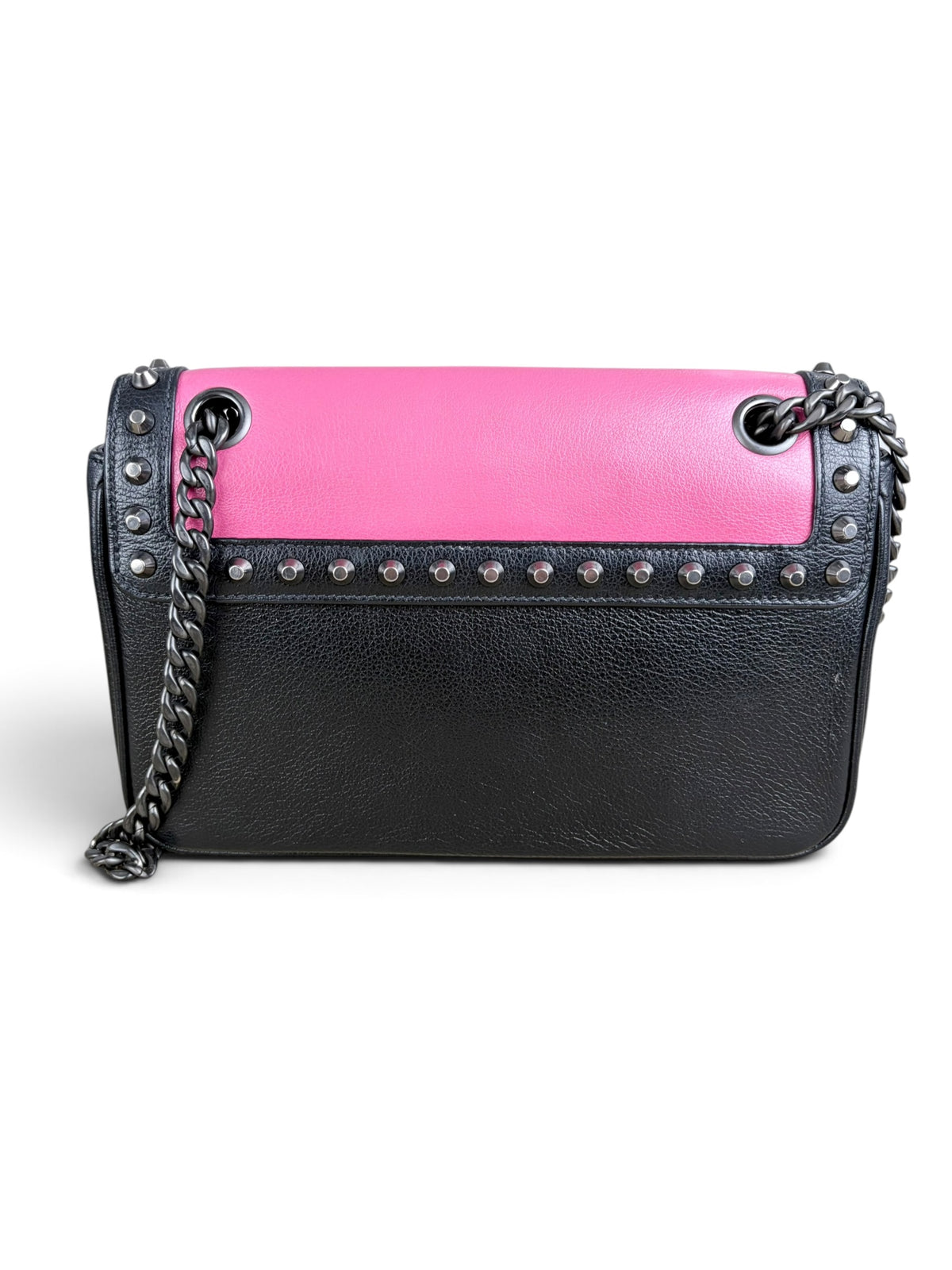 Prada Black Pink Leather Studded Chain Flap Bag