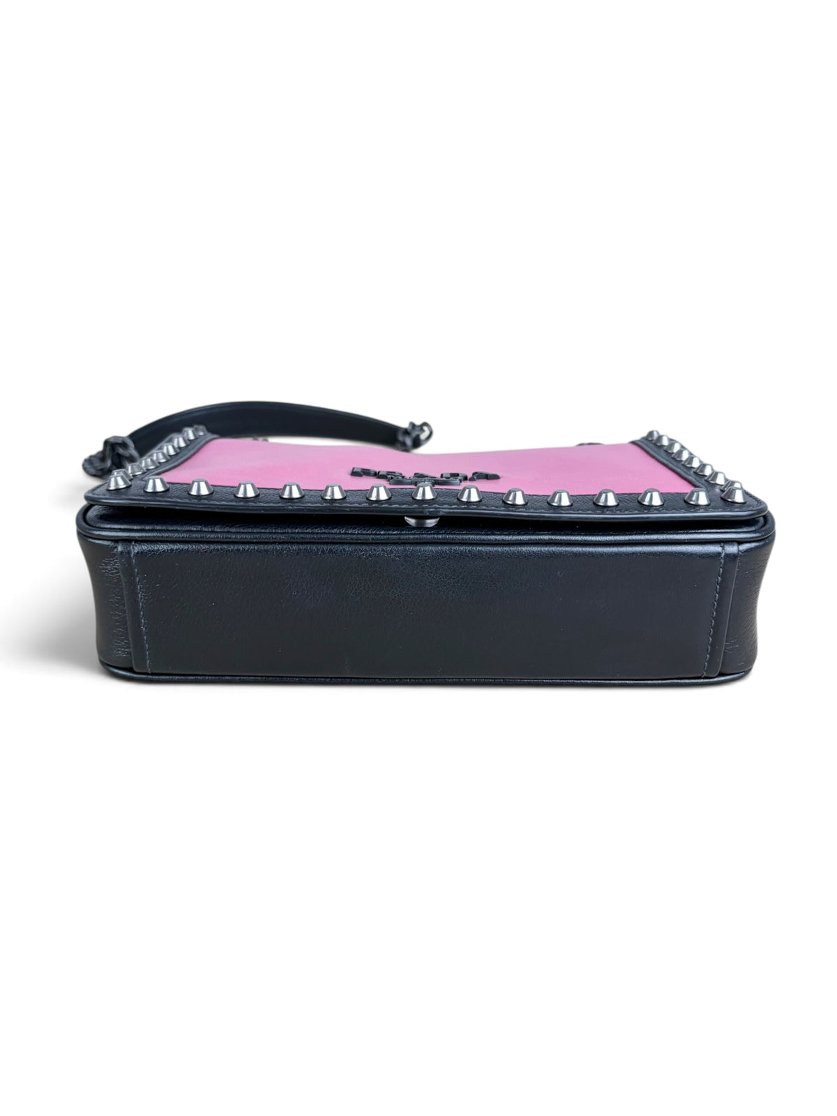 Prada Black Pink Leather Studded Chain Flap Bag