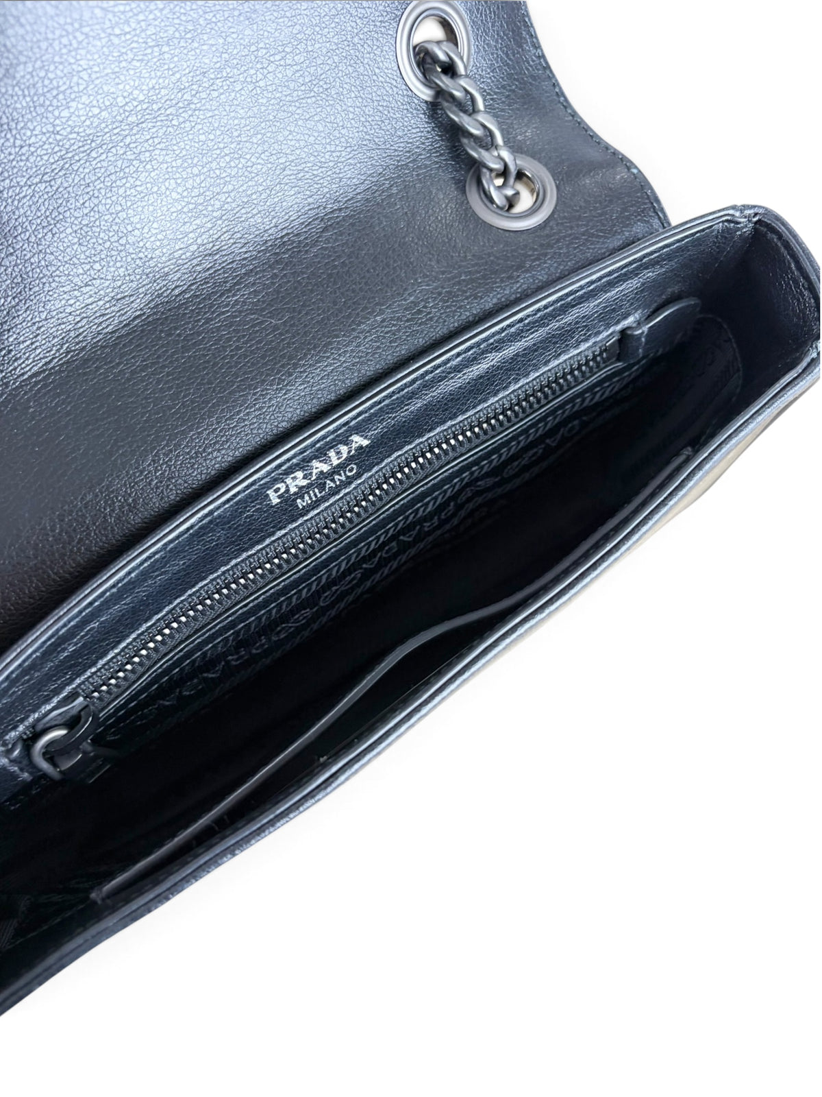 Prada Black Pink Leather Studded Chain Flap Bag