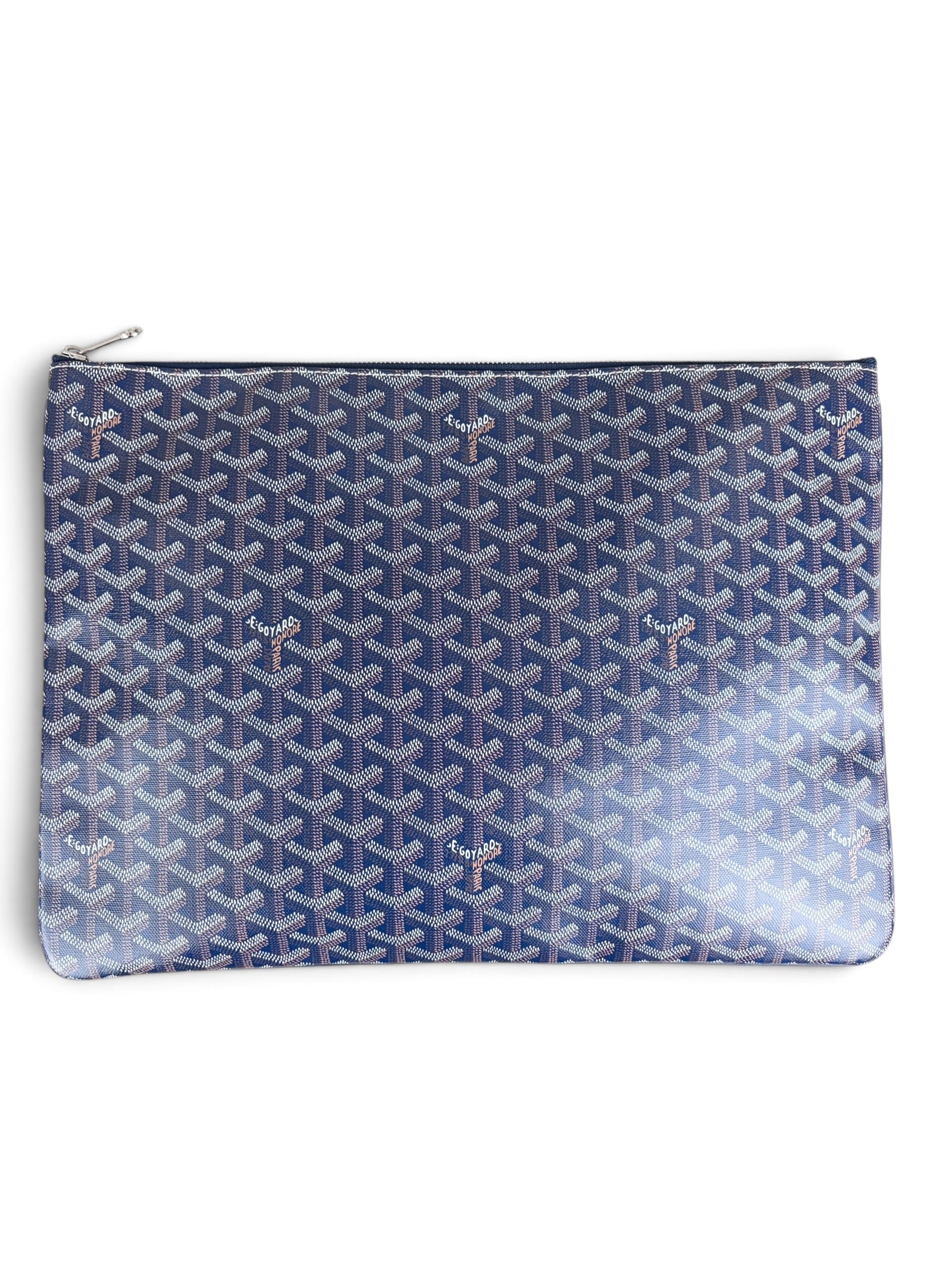 Goyard Navy Goyardine Canvas Senat Pouch GM