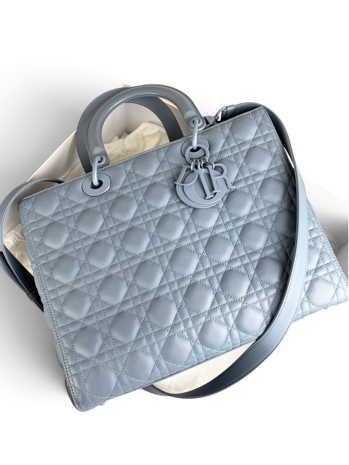 Christian Dior Blue Ultra Matte Leather Lady Dior Large