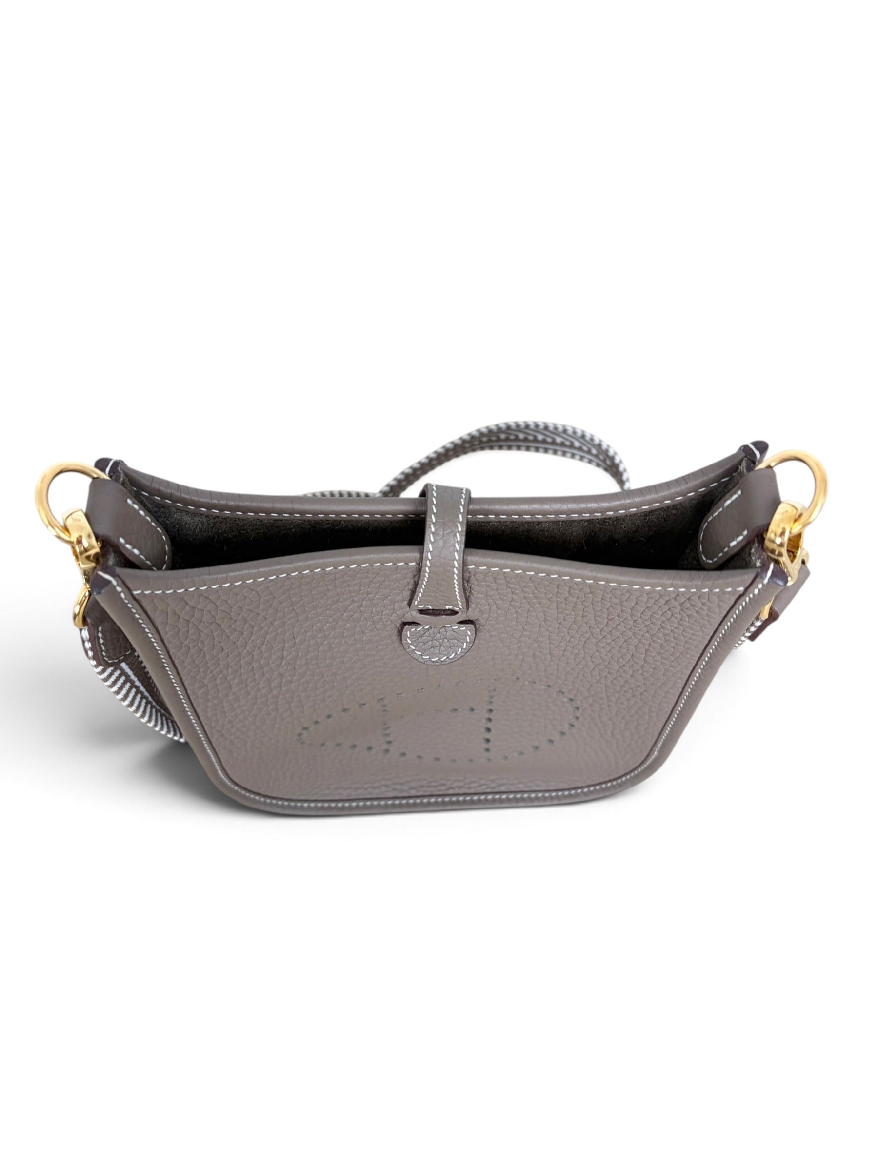Hermes Etoupe Gris Pale Clemence Amazone Mini Evelyne 16 TPM
