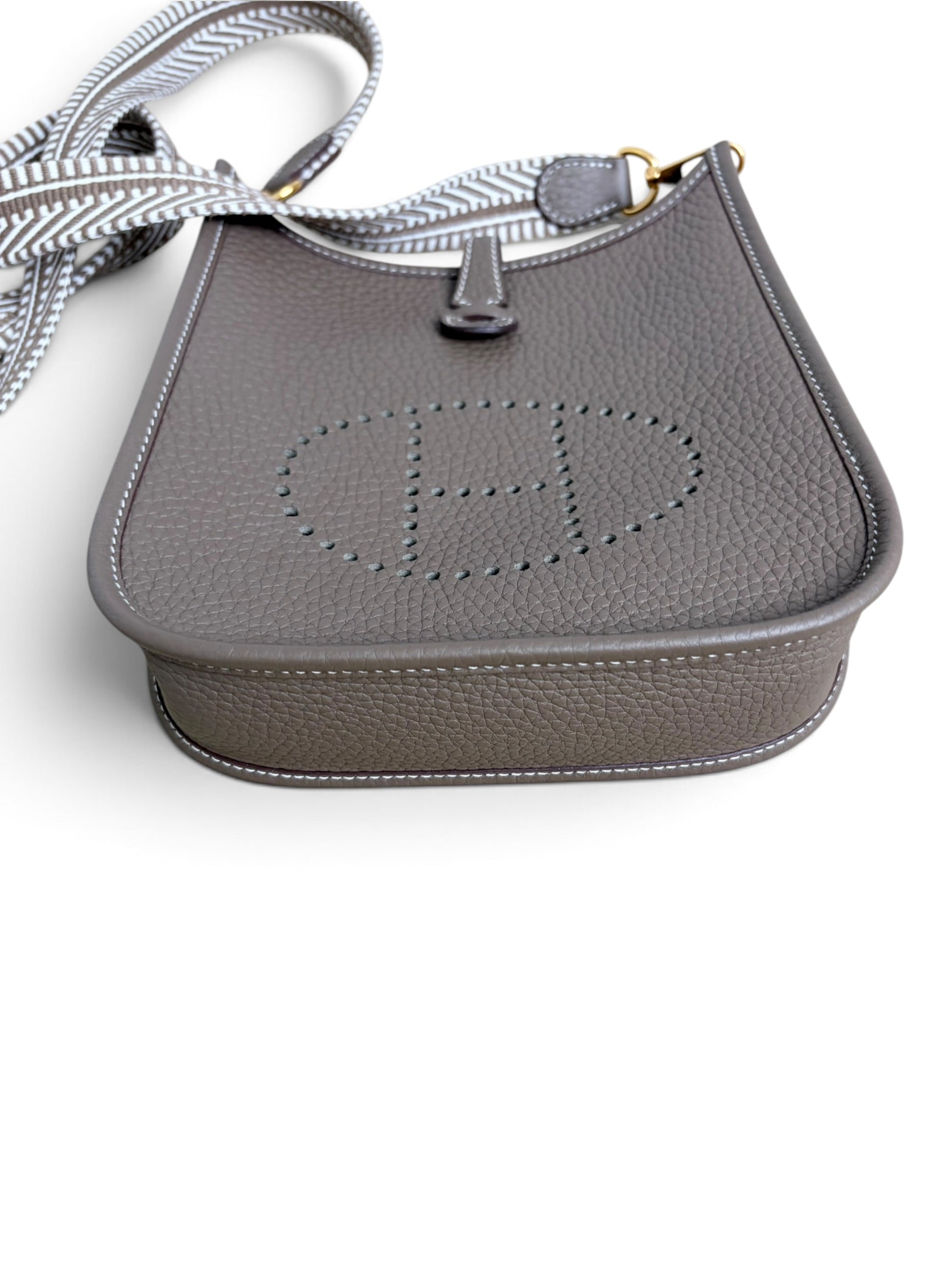Hermes Etoupe Gris Pale Clemence Amazone Mini Evelyne 16 TPM
