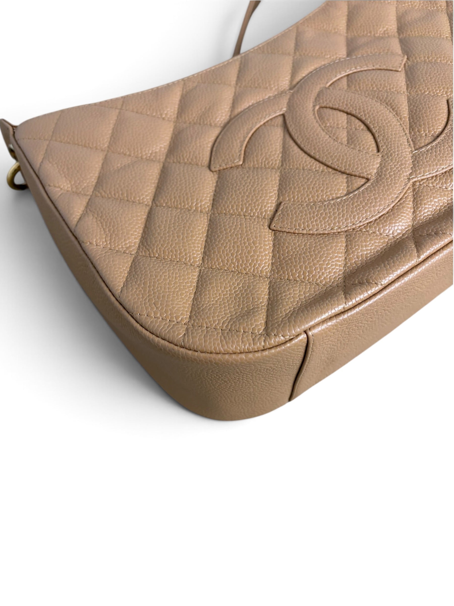 Chanel Vintage Beige Caviar Timeless CC Shoulder Bag