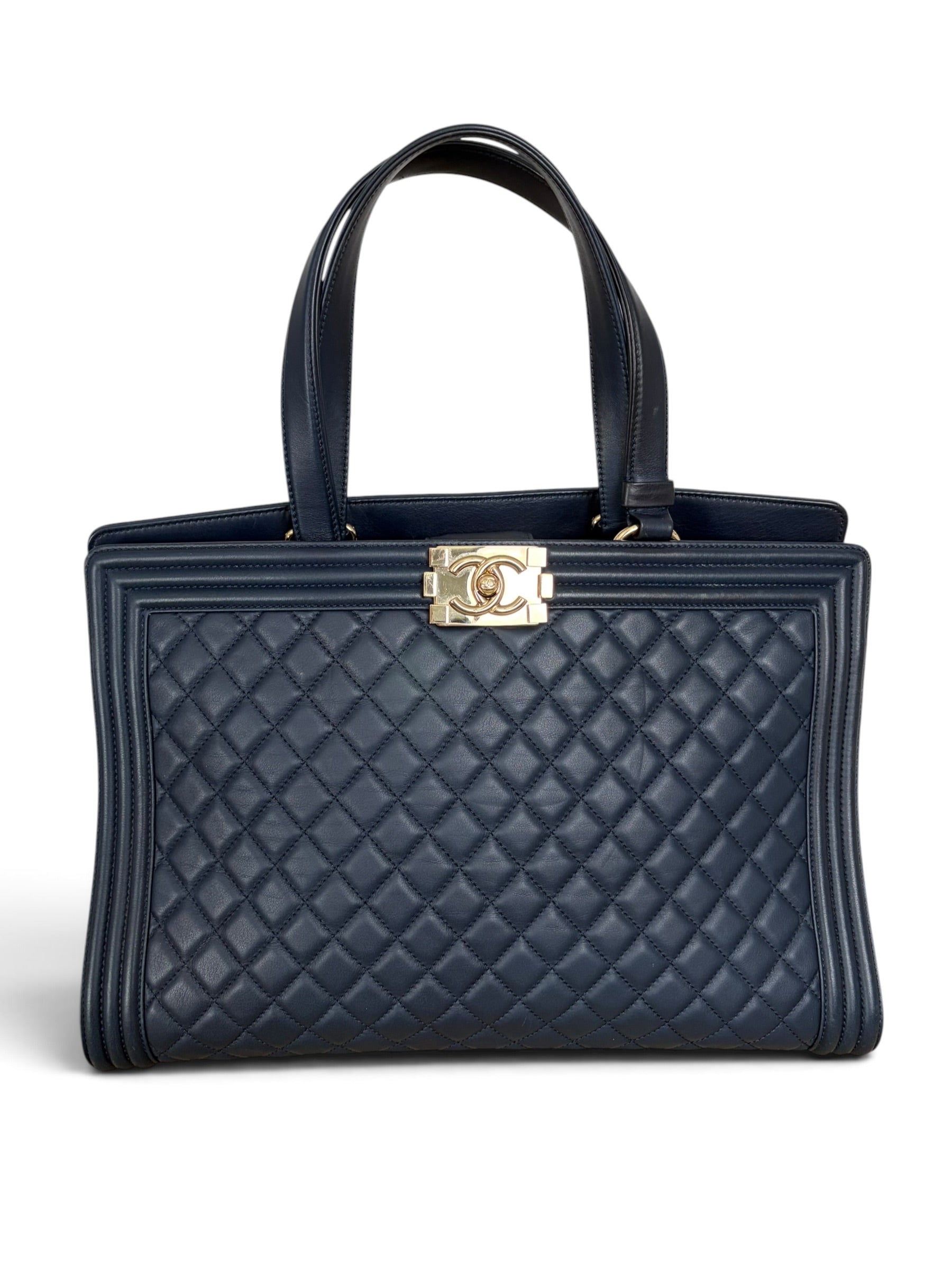 Chanel Navy Calfskin Boy Shopping Tote