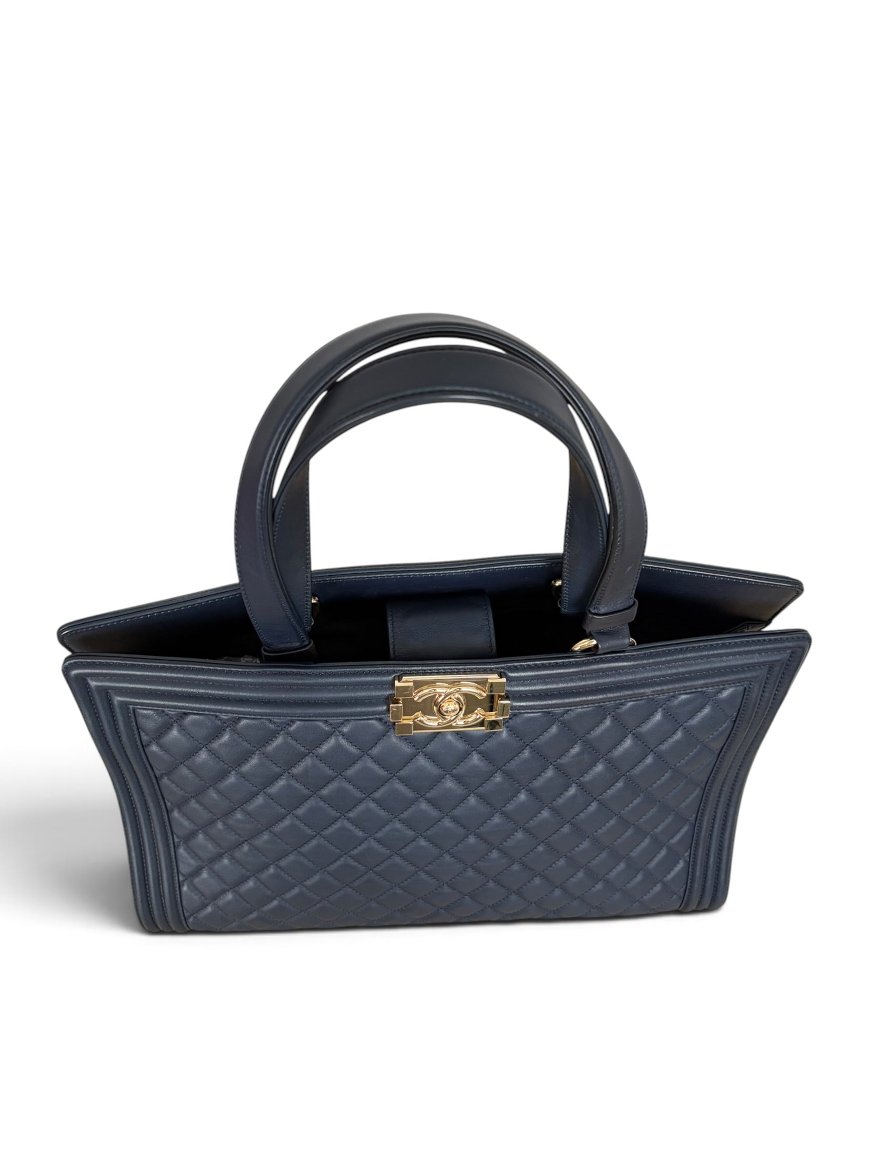 Chanel Navy Calfskin Boy Shopping Tote