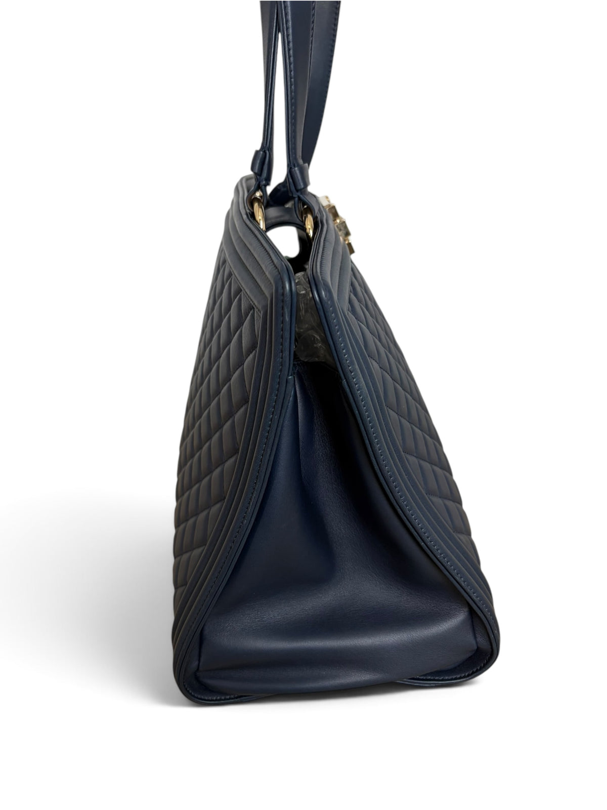 Chanel Navy Calfskin Boy Shopping Tote