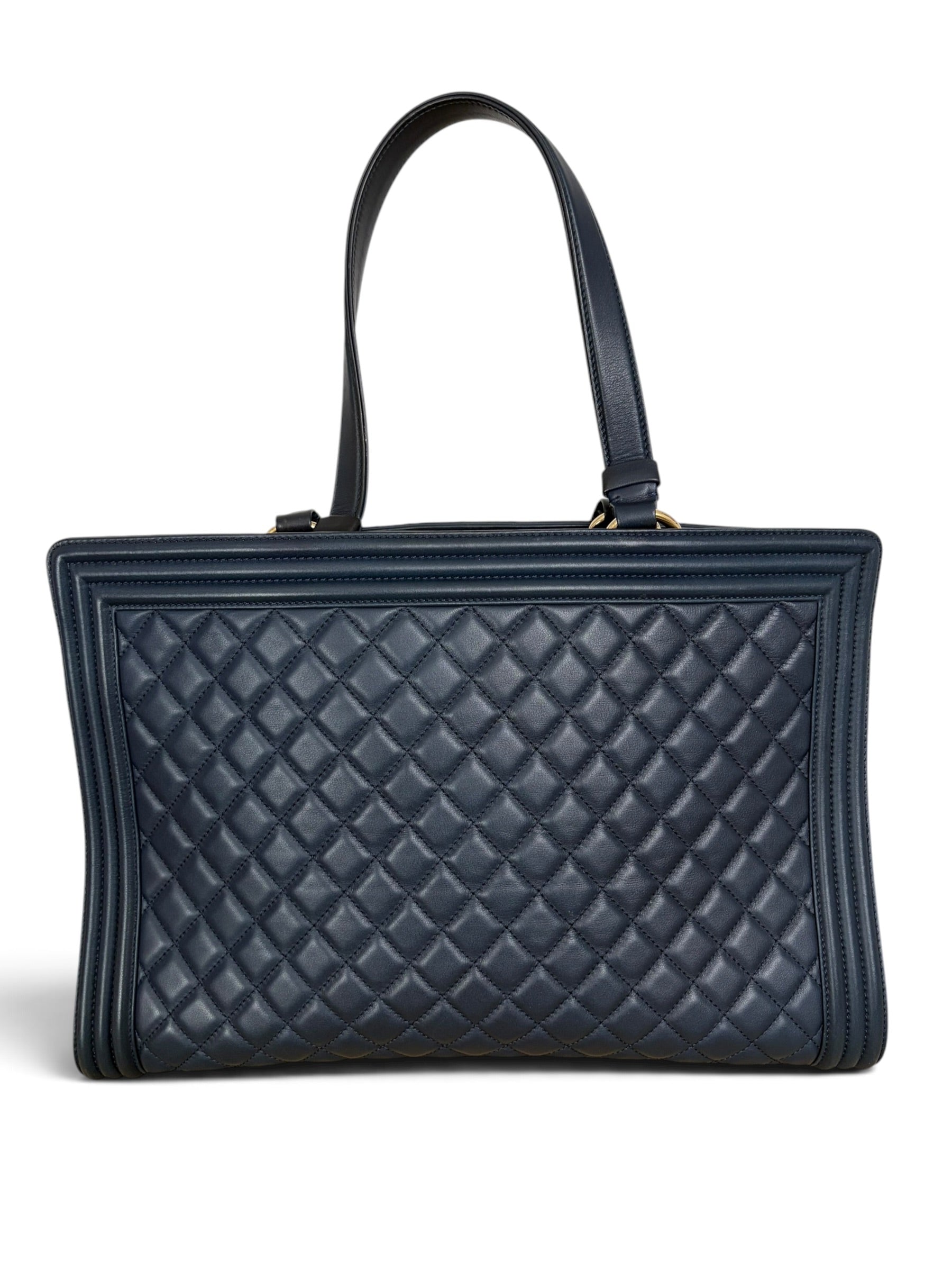 Chanel Navy Calfskin Boy Shopping Tote
