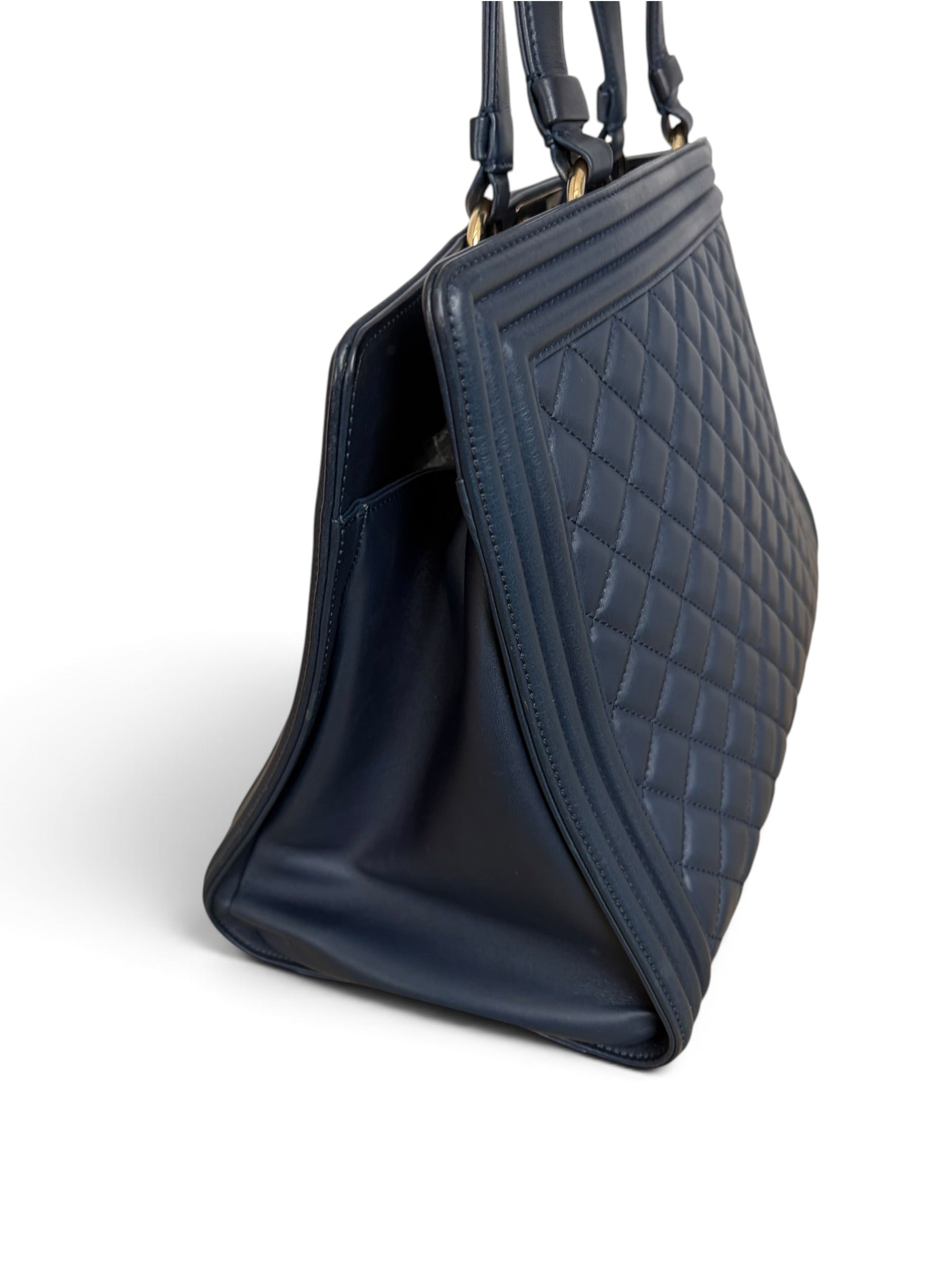 Chanel Navy Calfskin Boy Shopping Tote