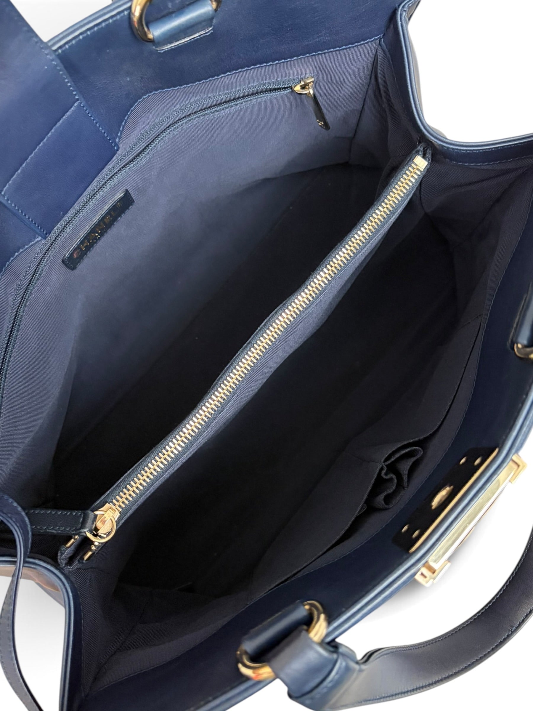 Chanel Navy Calfskin Boy Shopping Tote
