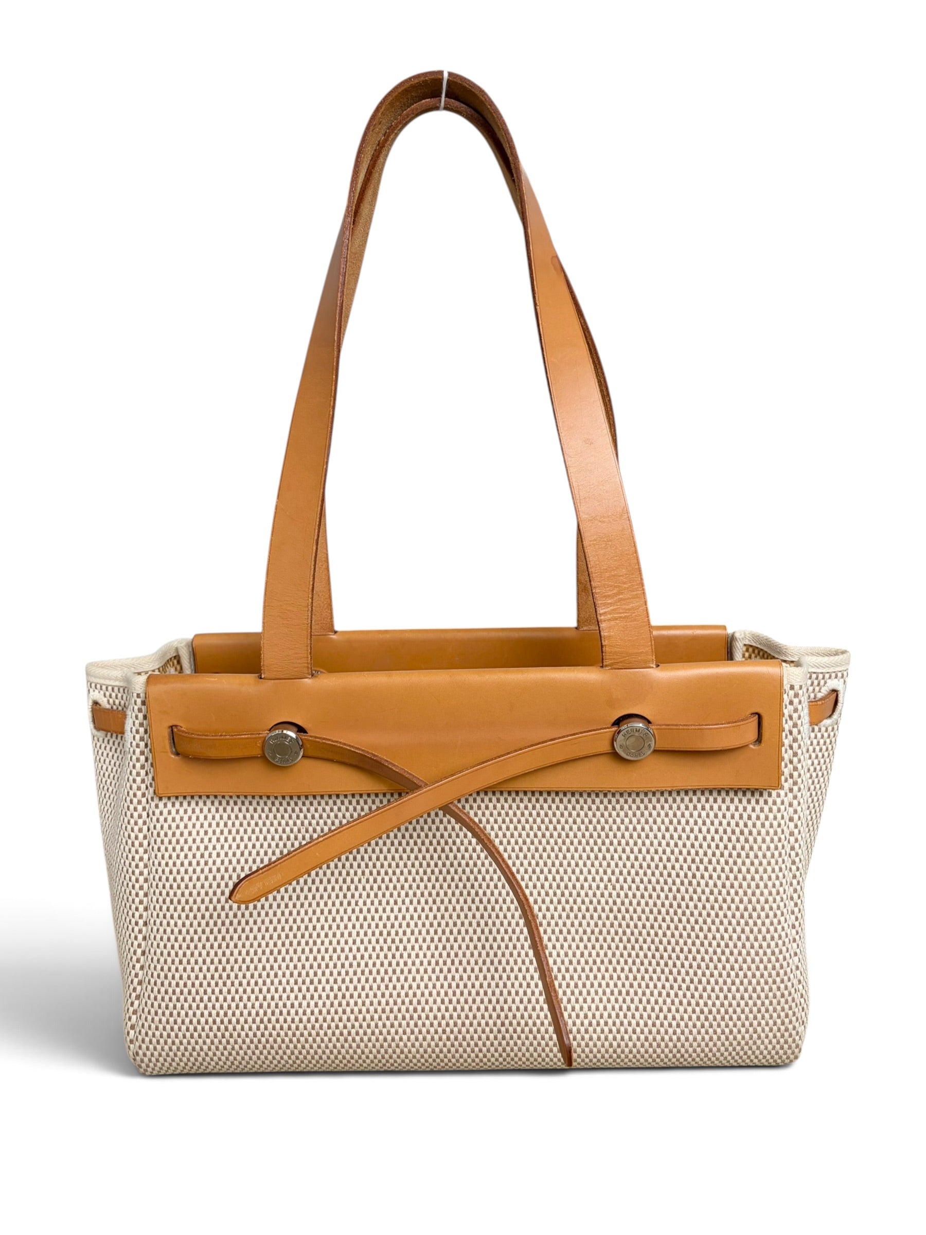 Hermes Vintage Natural Ecru H Vache Hunter Cabas Herbag PM