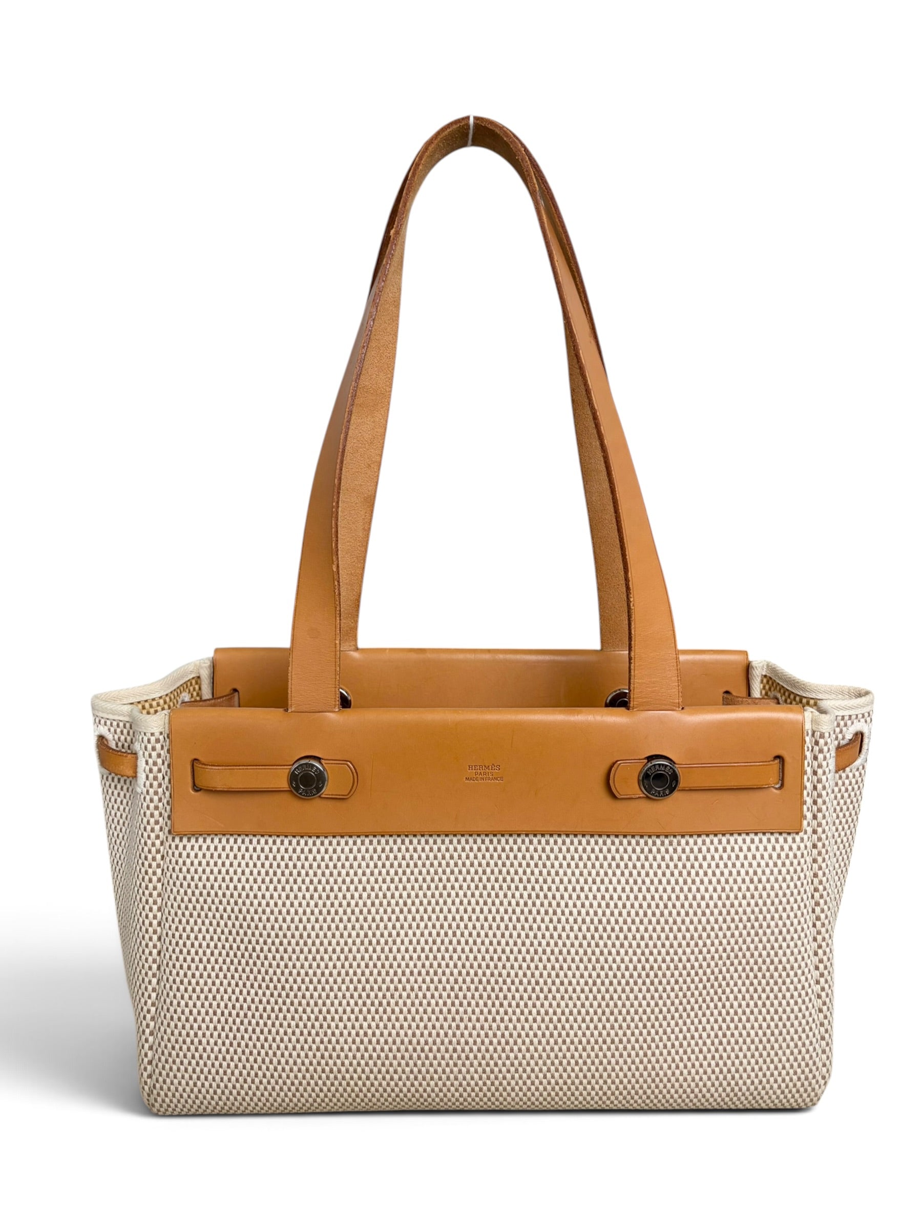 Hermes Vintage Natural Ecru H Vache Hunter Cabas Herbag PM