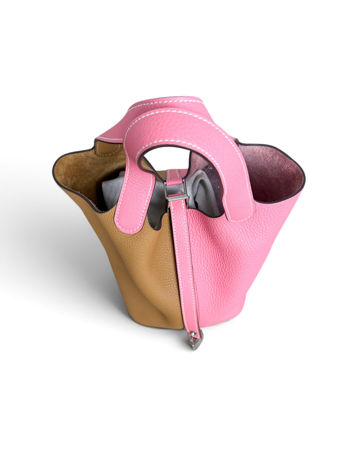 Hermes Rose Azalee Sesame Clemence Casaque Picotin Lock 18