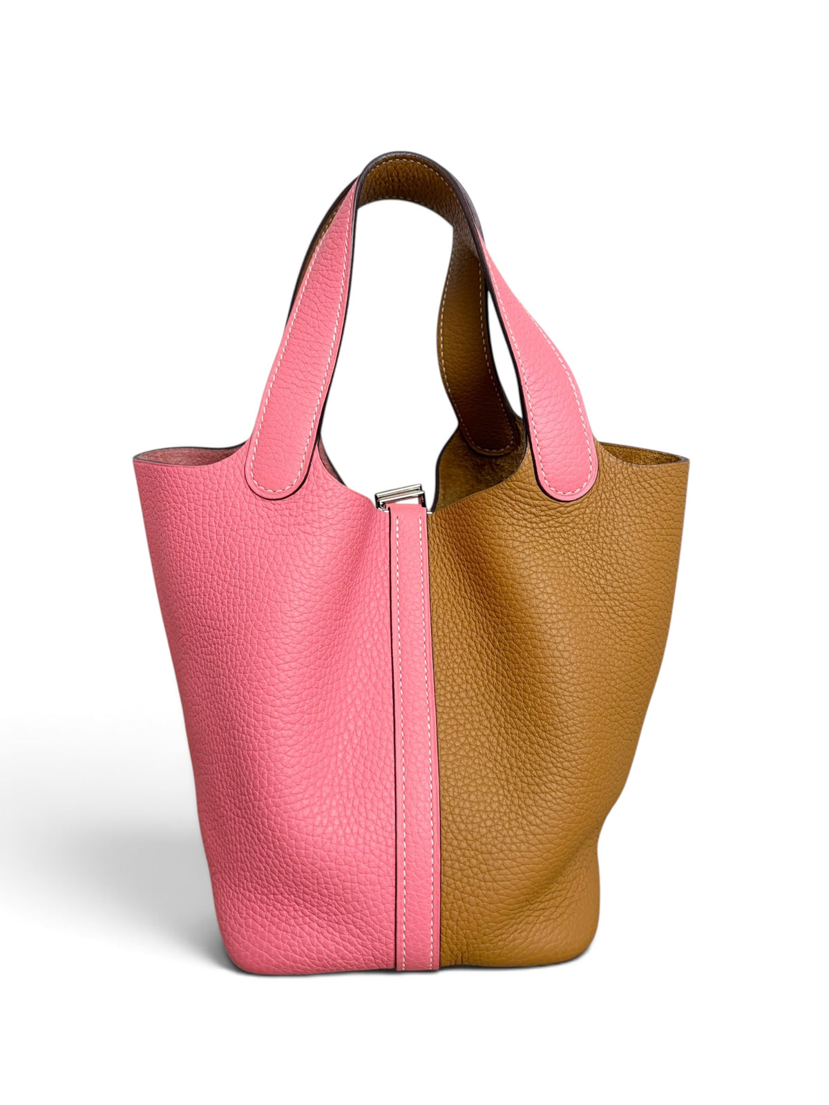 Hermes Rose Azalee Sesame Clemence Casaque Picotin Lock 18