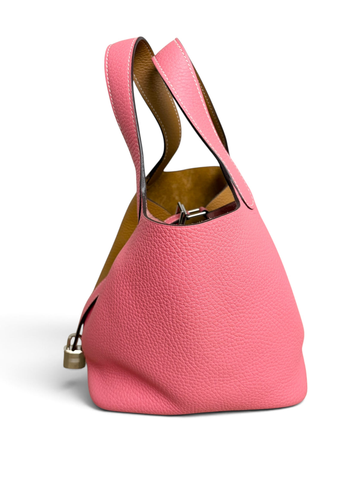 Hermes Rose Azalee Sesame Clemence Casaque Picotin Lock 18