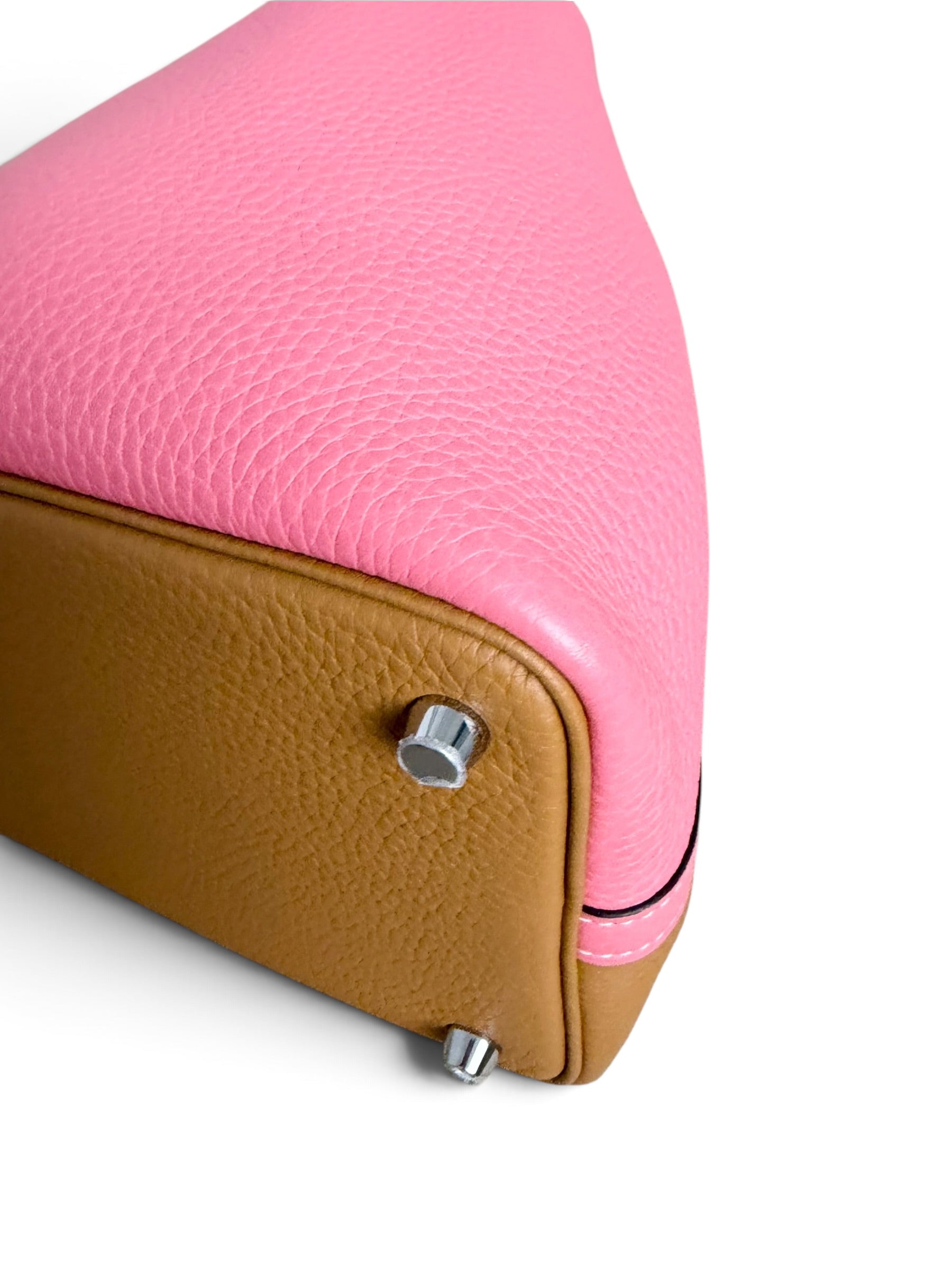 Hermes Rose Azalee Sesame Clemence Casaque Picotin Lock 18