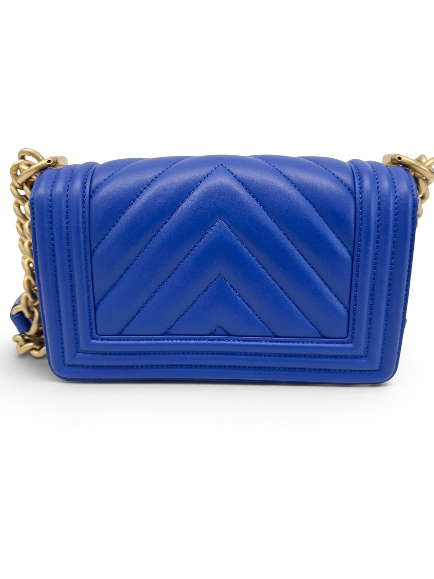 Chanel Blue Lambskin Chevron Small Boy Bag