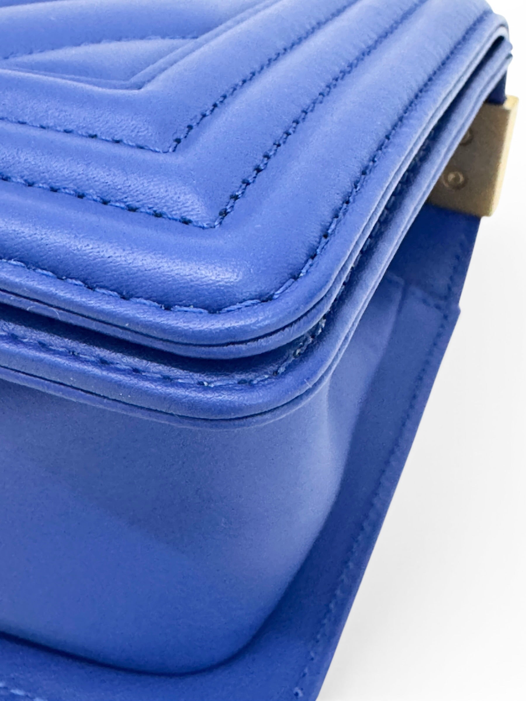 Chanel Blue Lambskin Chevron Small Boy Bag