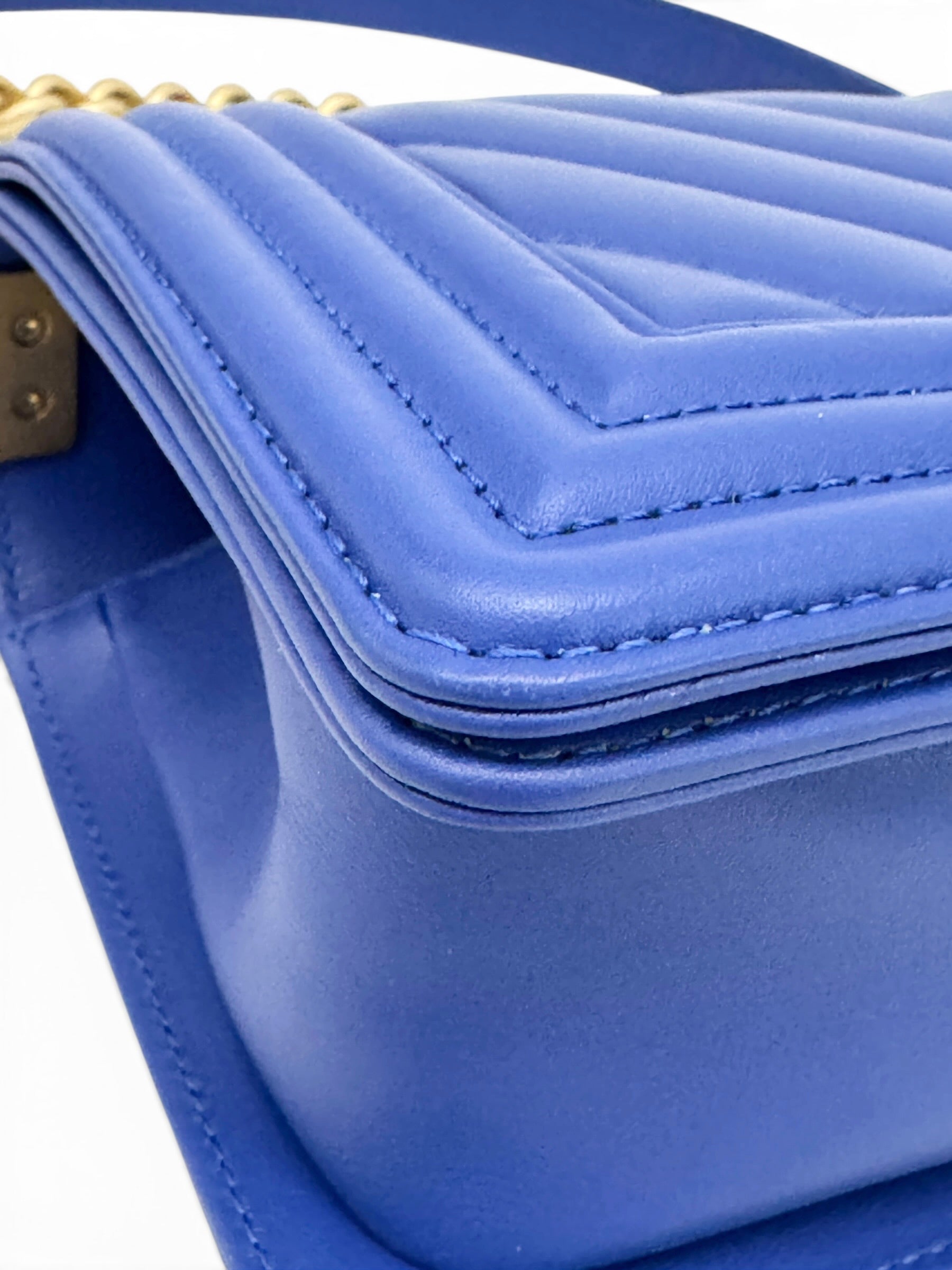 Chanel Blue Lambskin Chevron Small Boy Bag