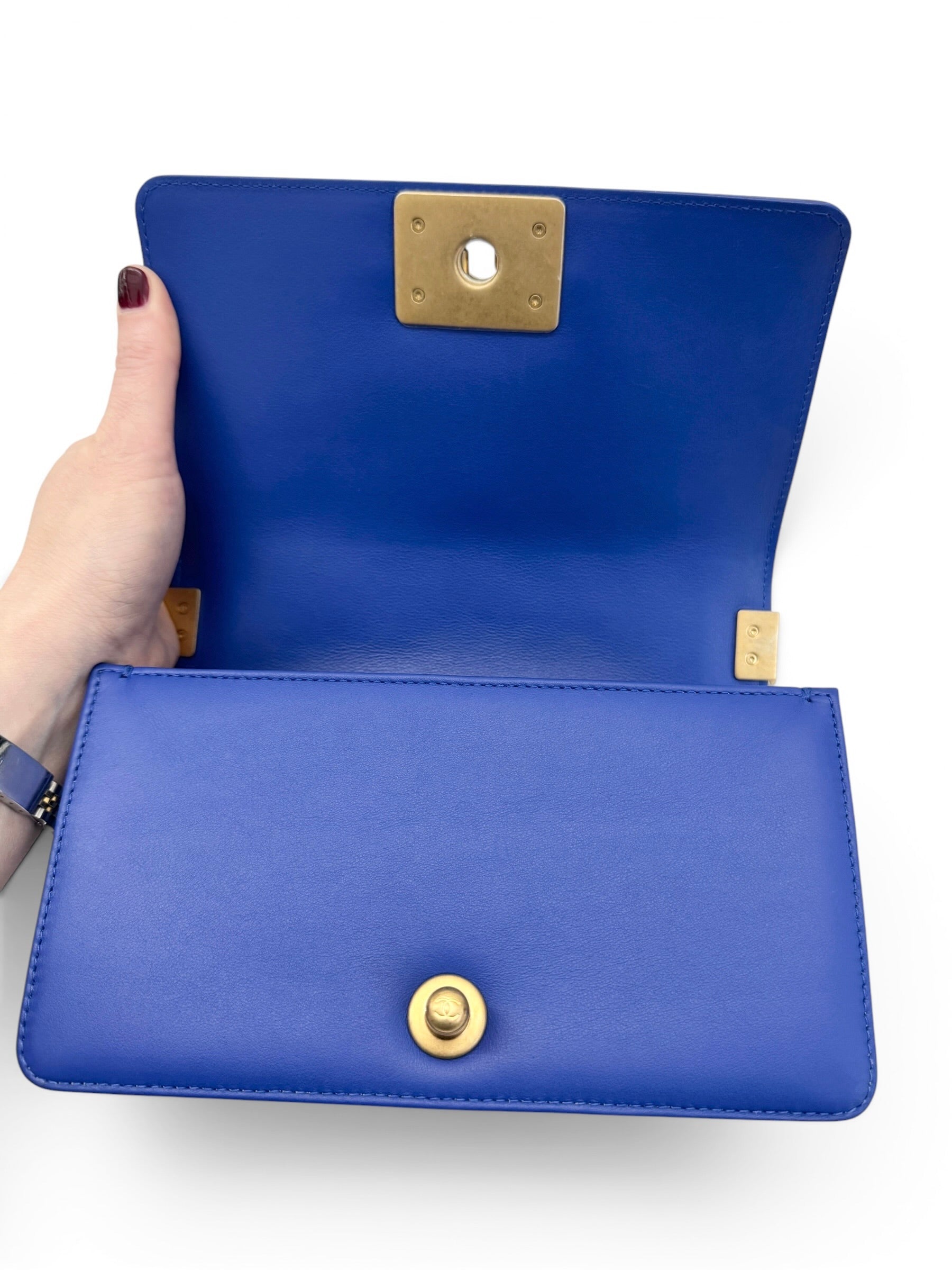 Chanel Blue Lambskin Chevron Small Boy Bag