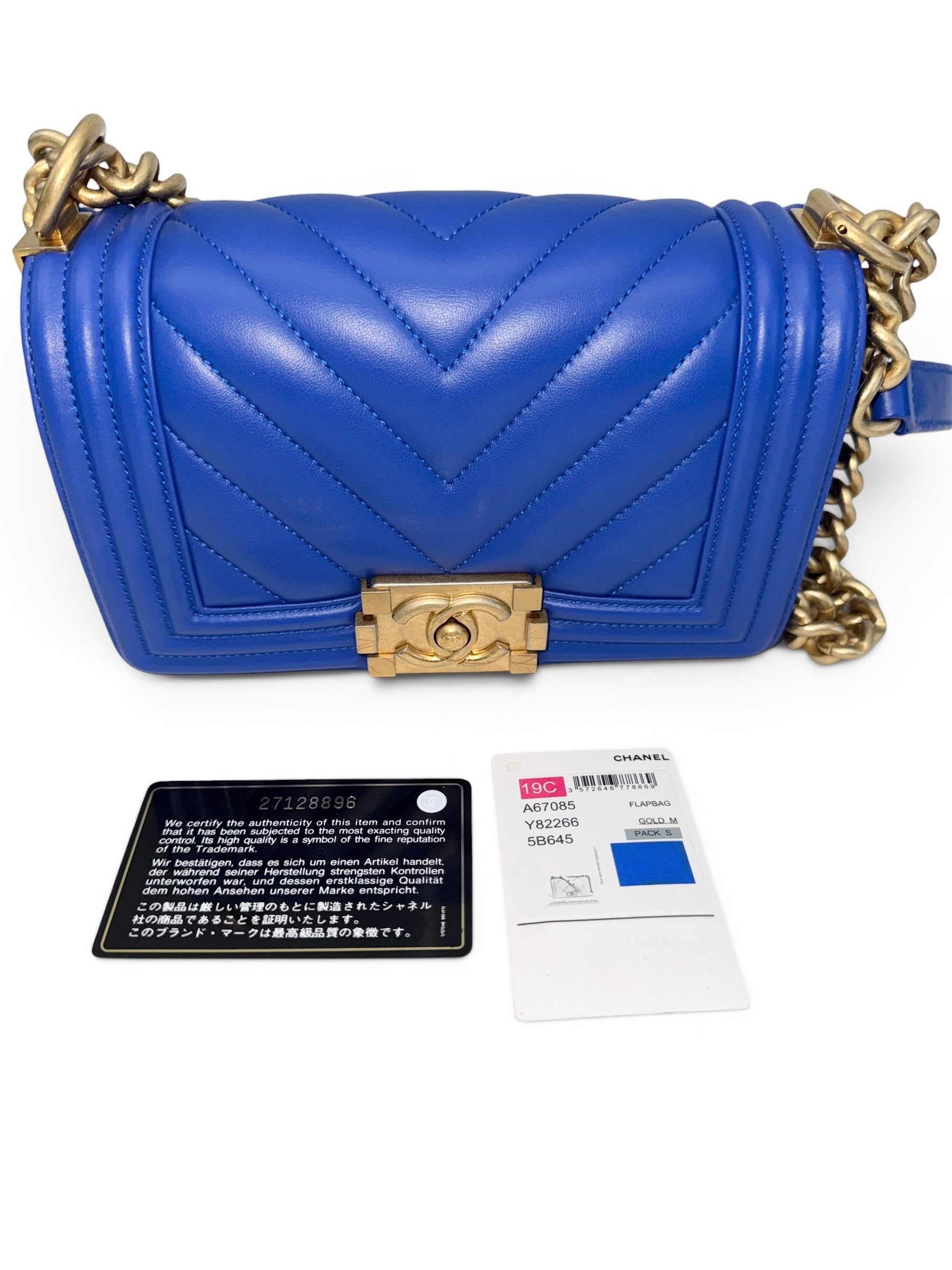 Chanel Blue Lambskin Chevron Small Boy Bag