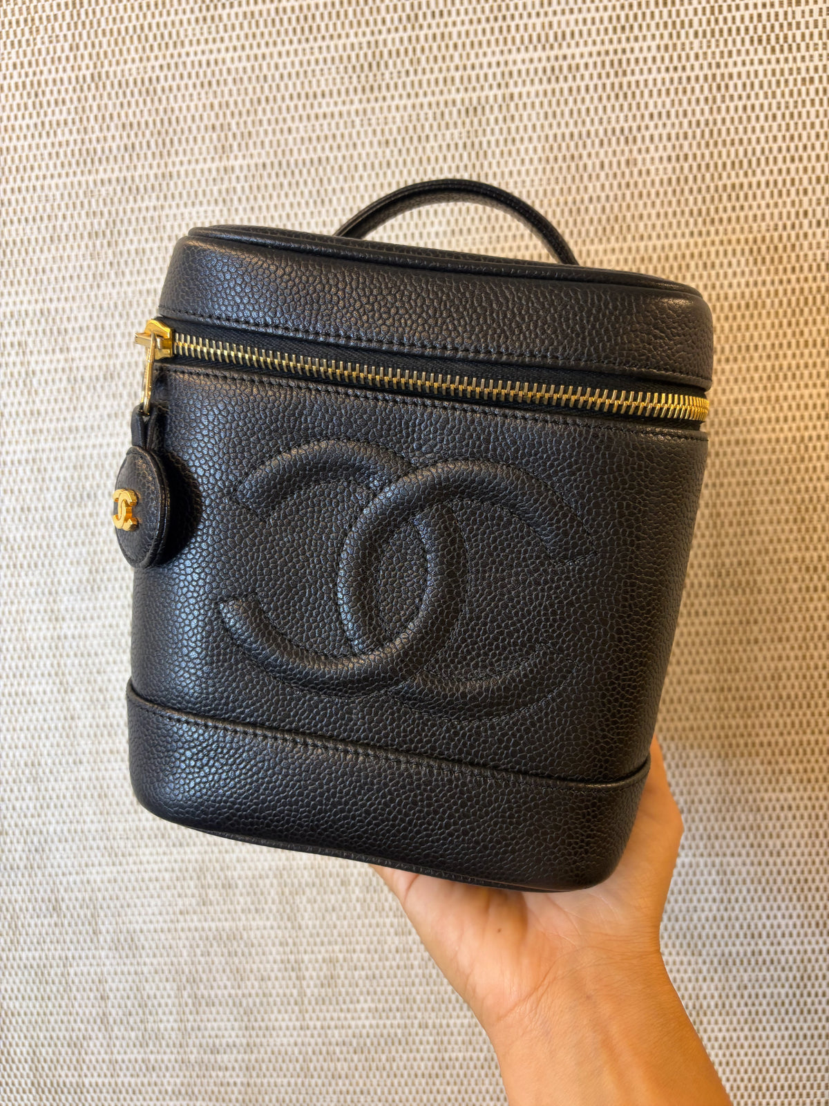 Chanel Black Caviar Vintage CC Vanity Case 24k