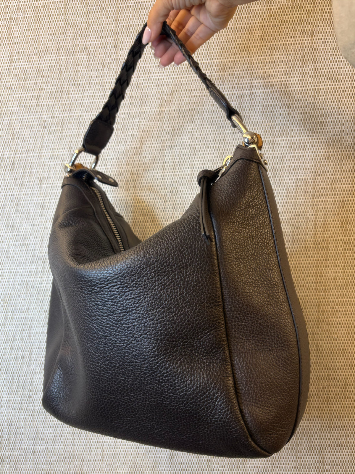 Gucci Brown Leather Zip Top Hobo