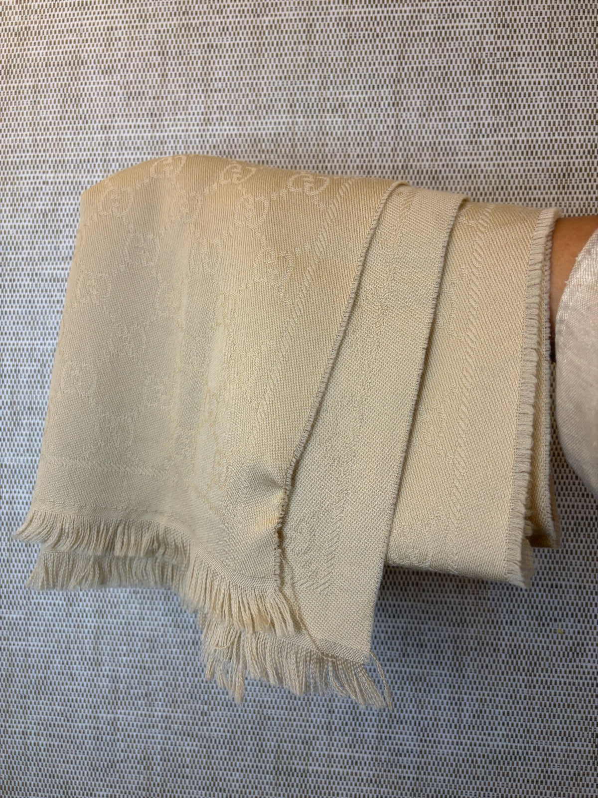 Gucci Beige Monogram Wool Scarf