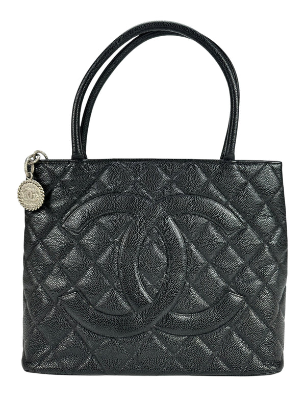 Chanel Black Caviar Leather Quilted Medallion Tote