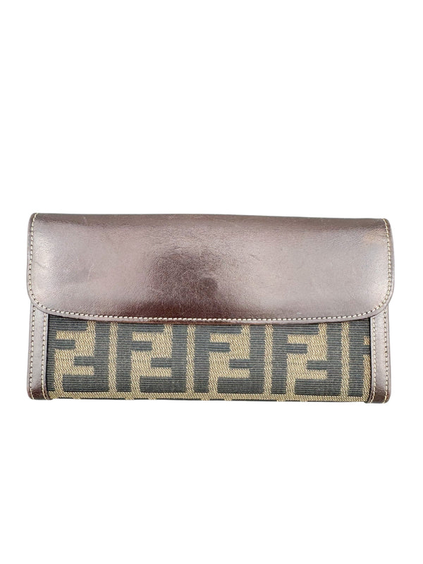 Fendi Brown Canvas Zucca Long Wallet