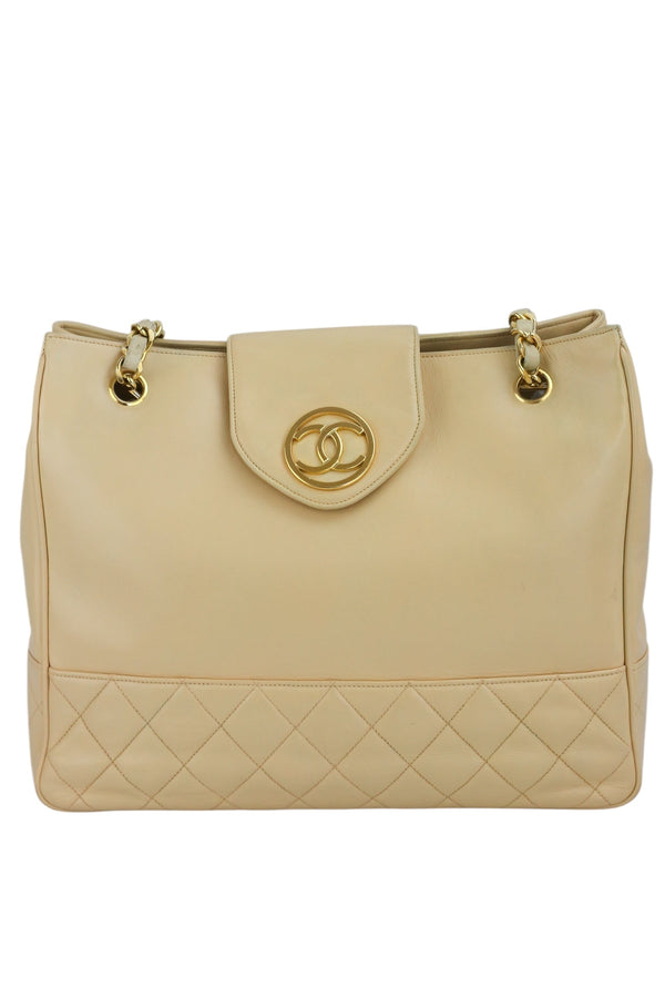 Chanel Beige Lambskin Vintage 24K Chain Tote