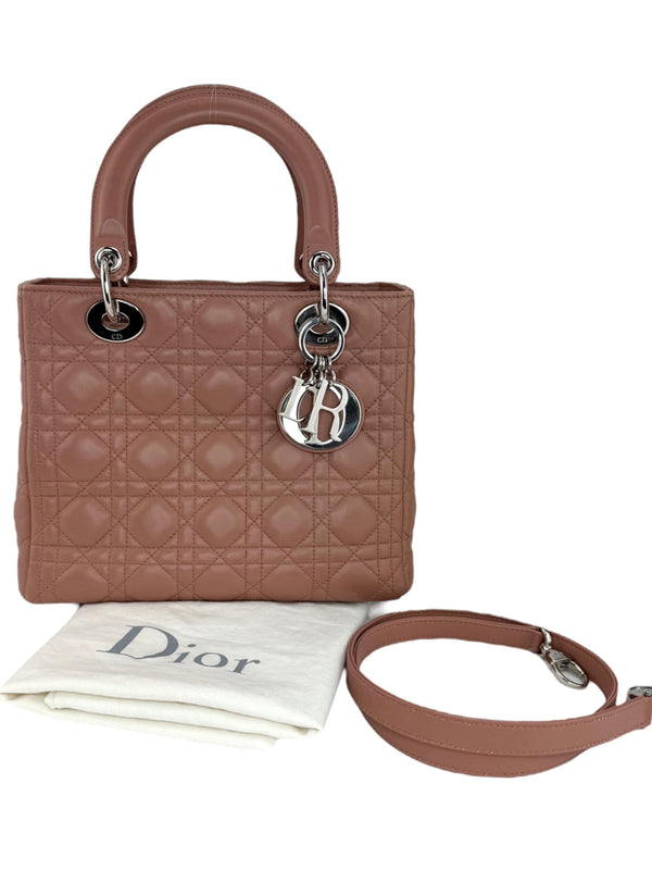 Christian Dior Blush Medium Cannage Leather Lady Dior Bag