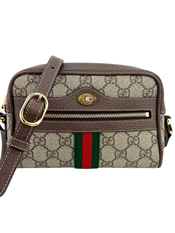 Gucci Brown Coated Canvas GG Supreme Ophidia Mini Crossbody