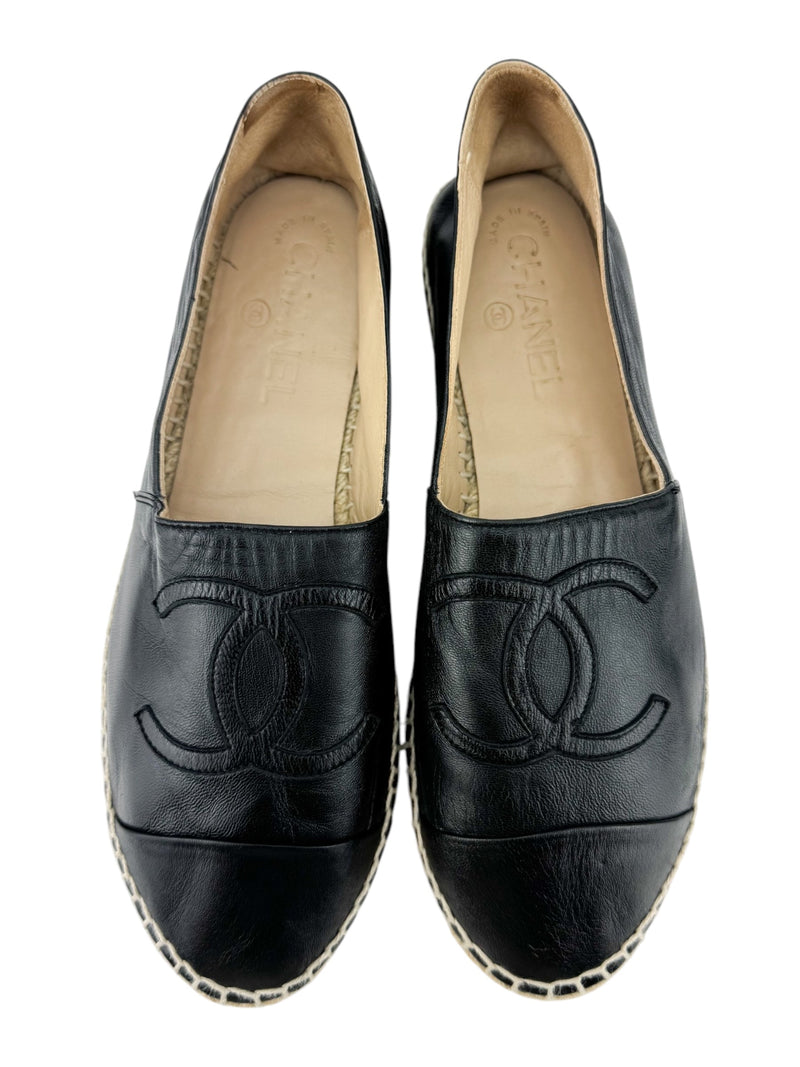 Chanel Black Lambskin CC Espadrilles Size 38
