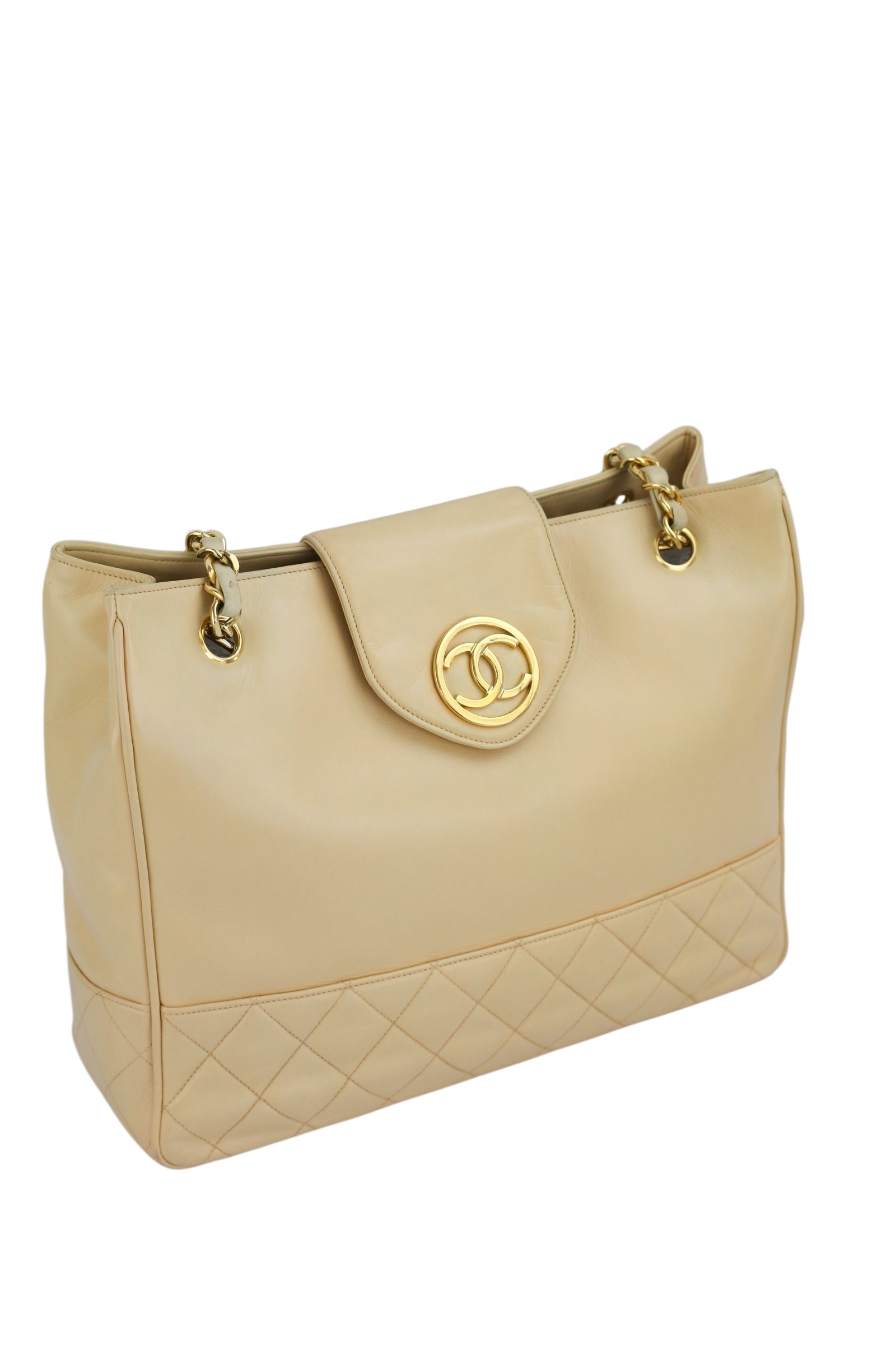 Chanel Beige Lambskin Vintage 24K Chain Tote